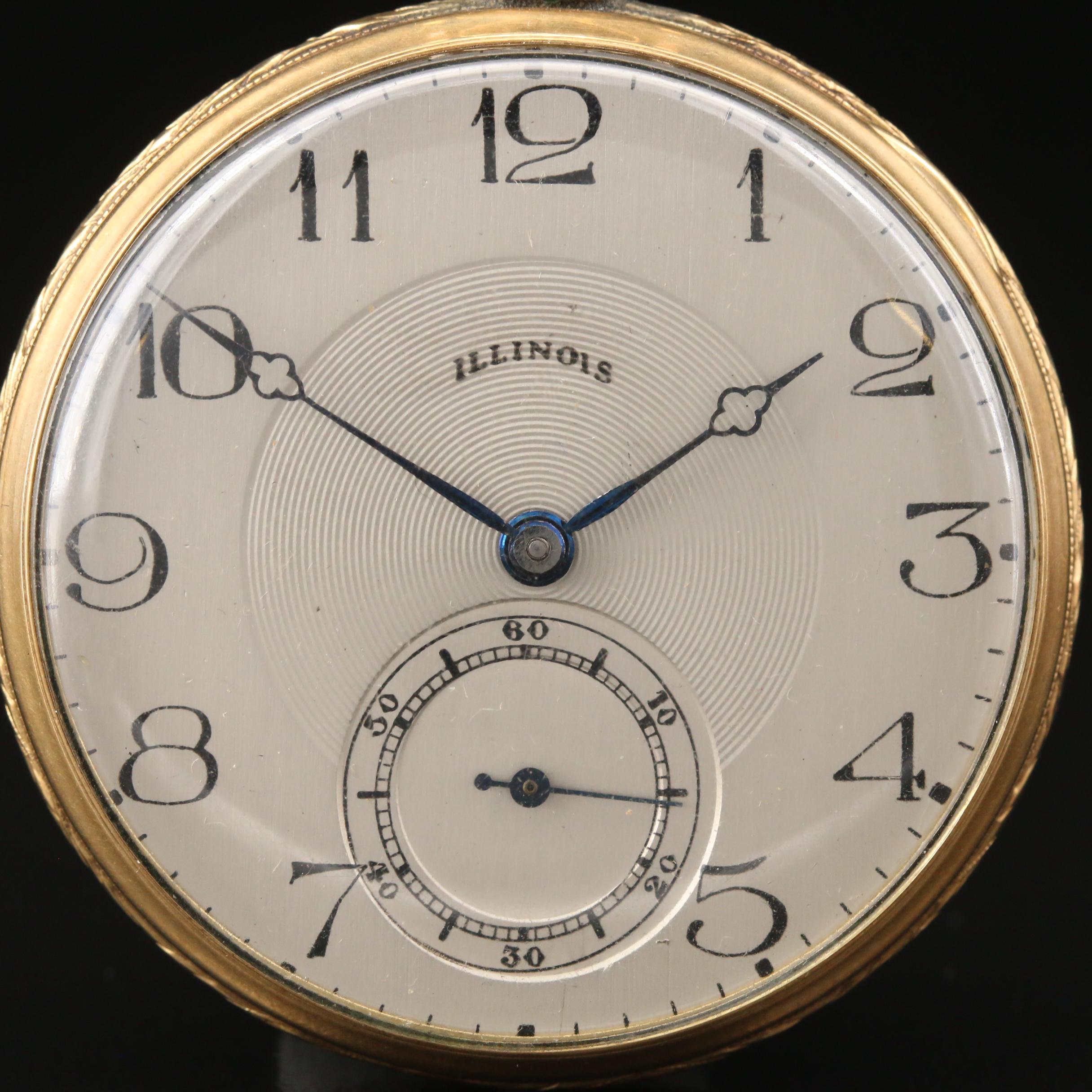 1925 Illinois Autocrat 14K Gold Filled Open Face Pocket Watch
