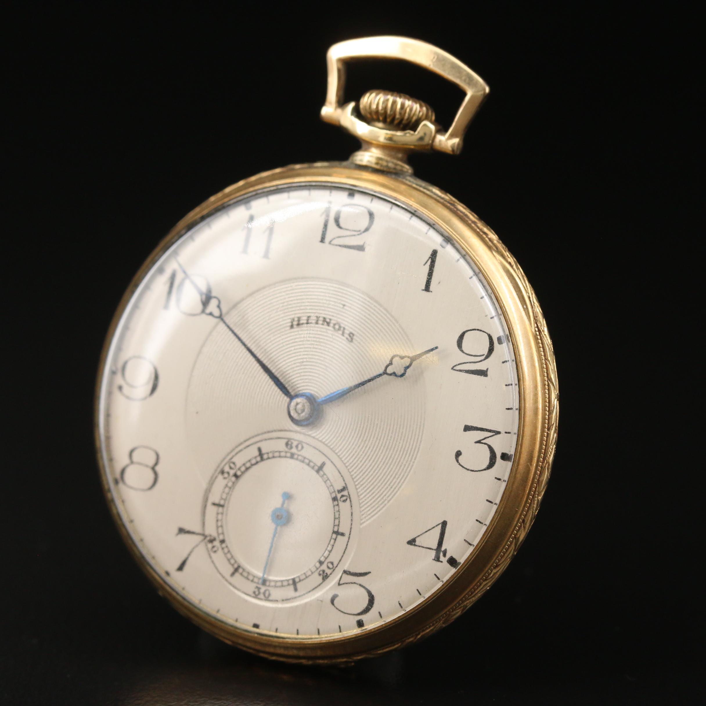 1925 Illinois Autocrat 14K Gold Filled Open Face Pocket Watch