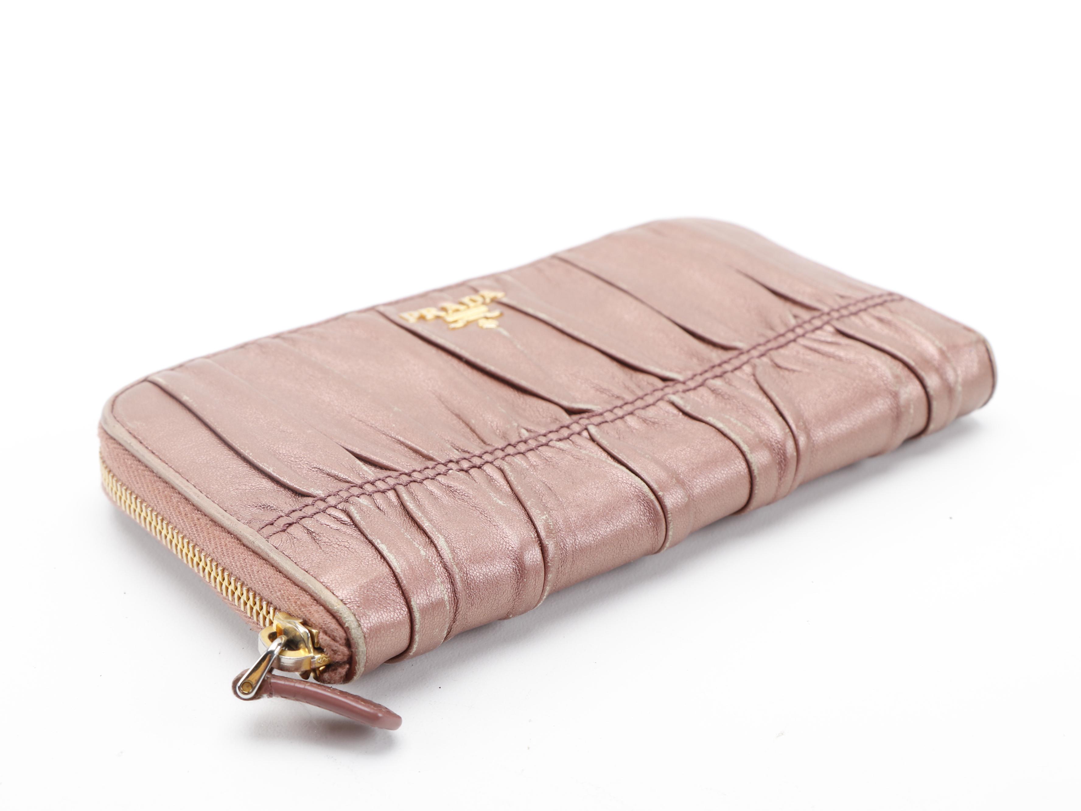 Prada Nappa Gaufre Continental Wallet in Metallic Blush Leather