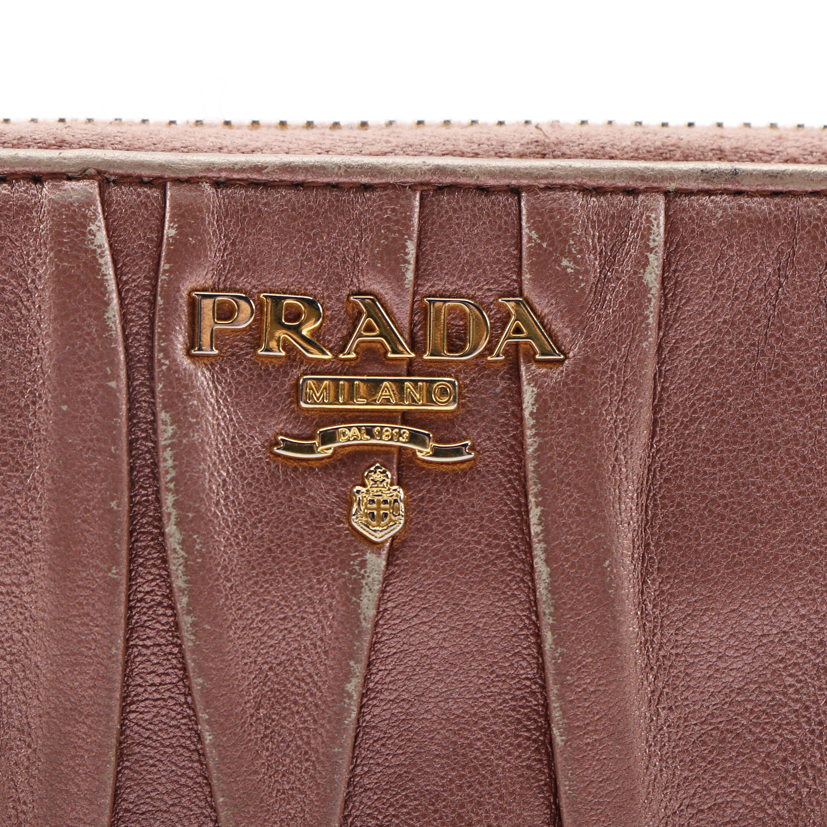 Prada Nappa Gaufre Continental Wallet in Metallic Blush Leather