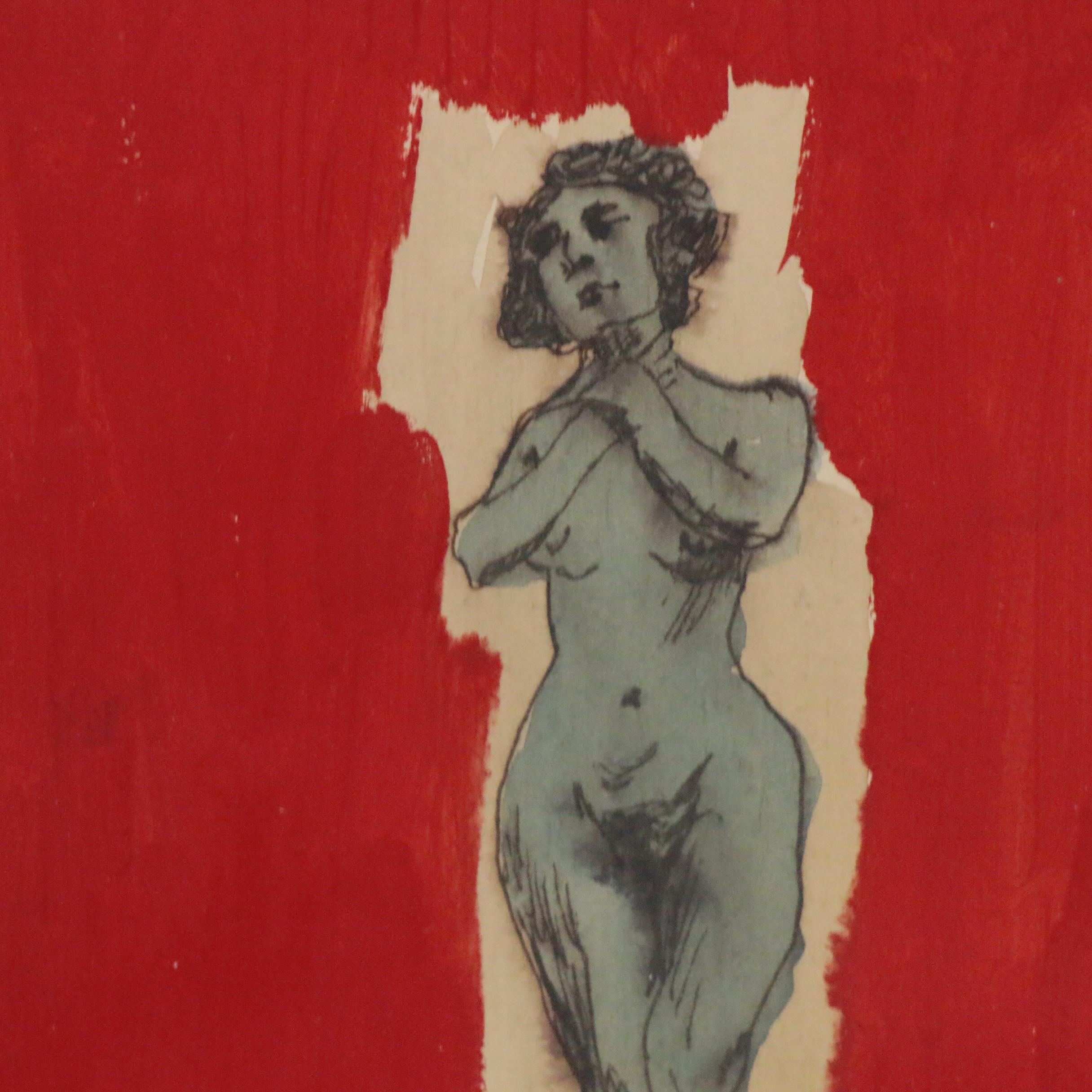 Mixed Media Painting of Figural Nude Statue, 2003