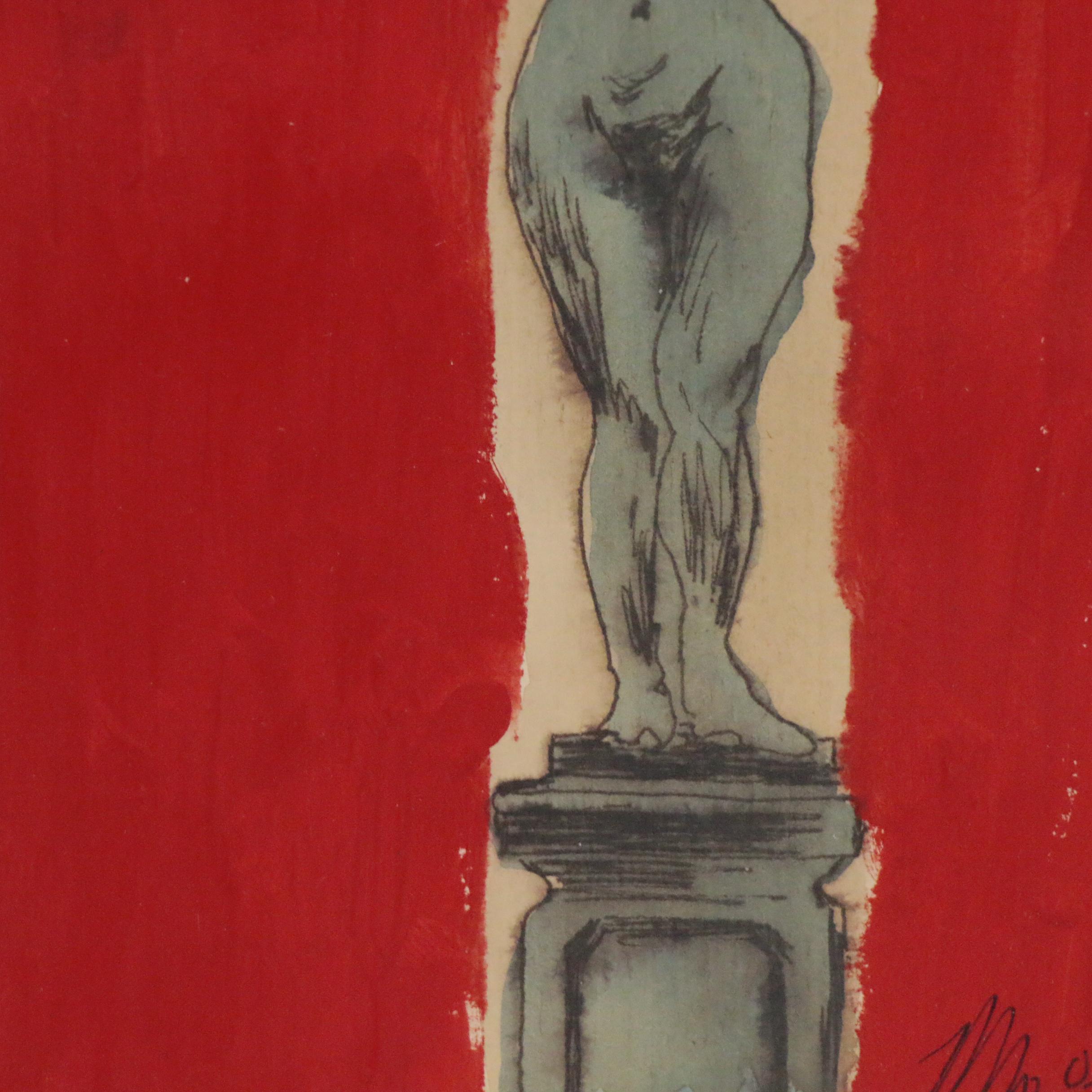 Mixed Media Painting of Figural Nude Statue, 2003