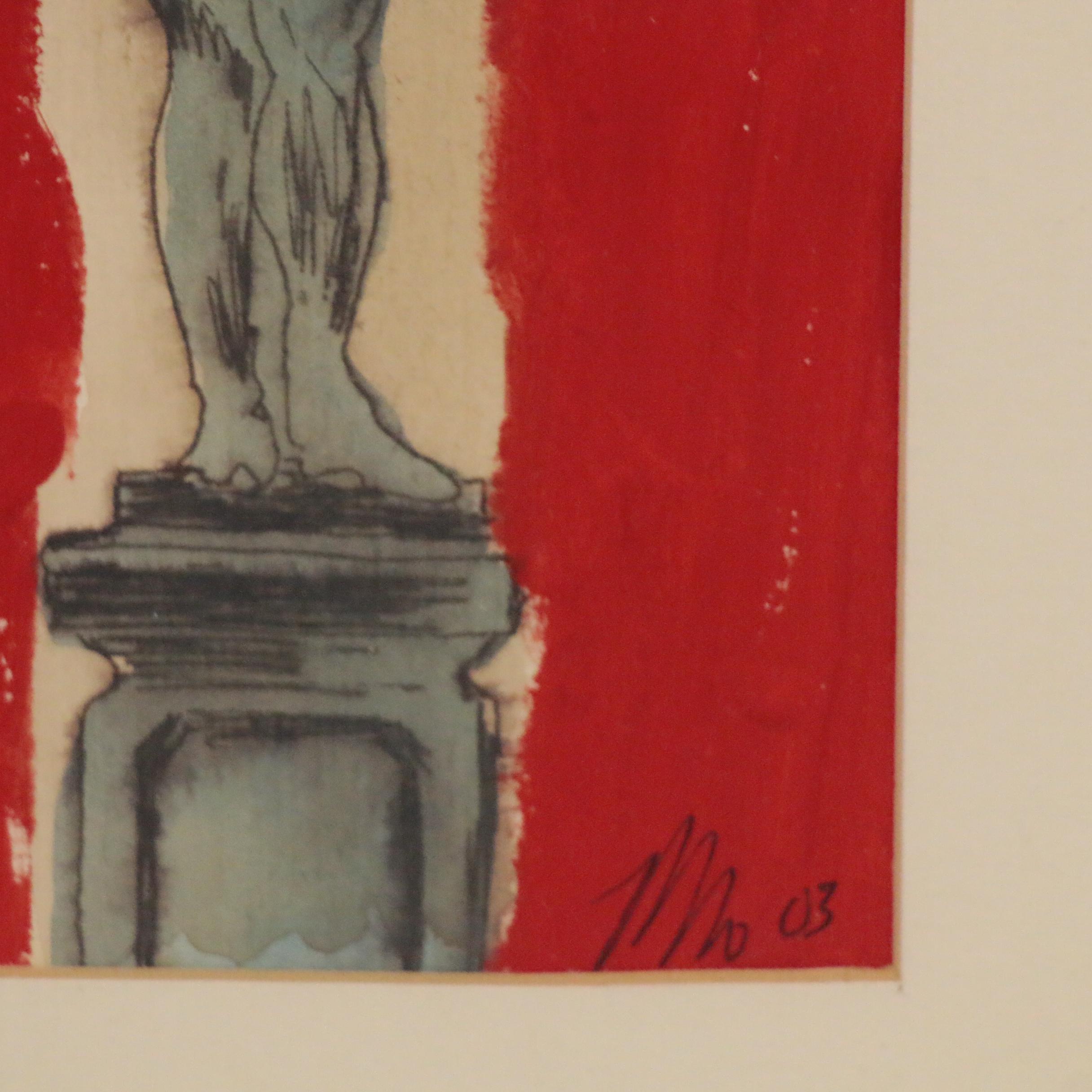 Mixed Media Painting of Figural Nude Statue, 2003