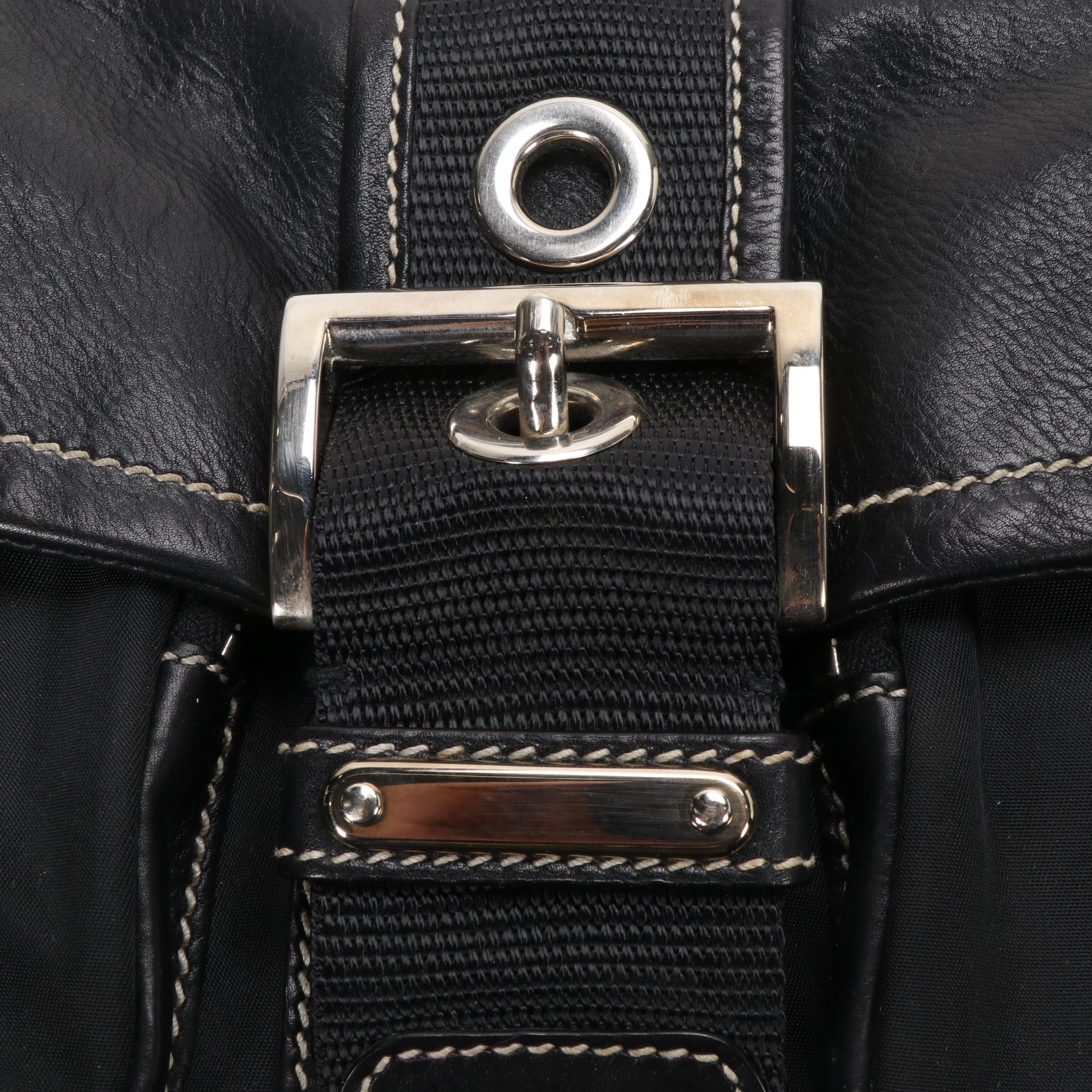 Prada Flap Front Shoulder Bag in Black Tessuto Nylon and Leather
