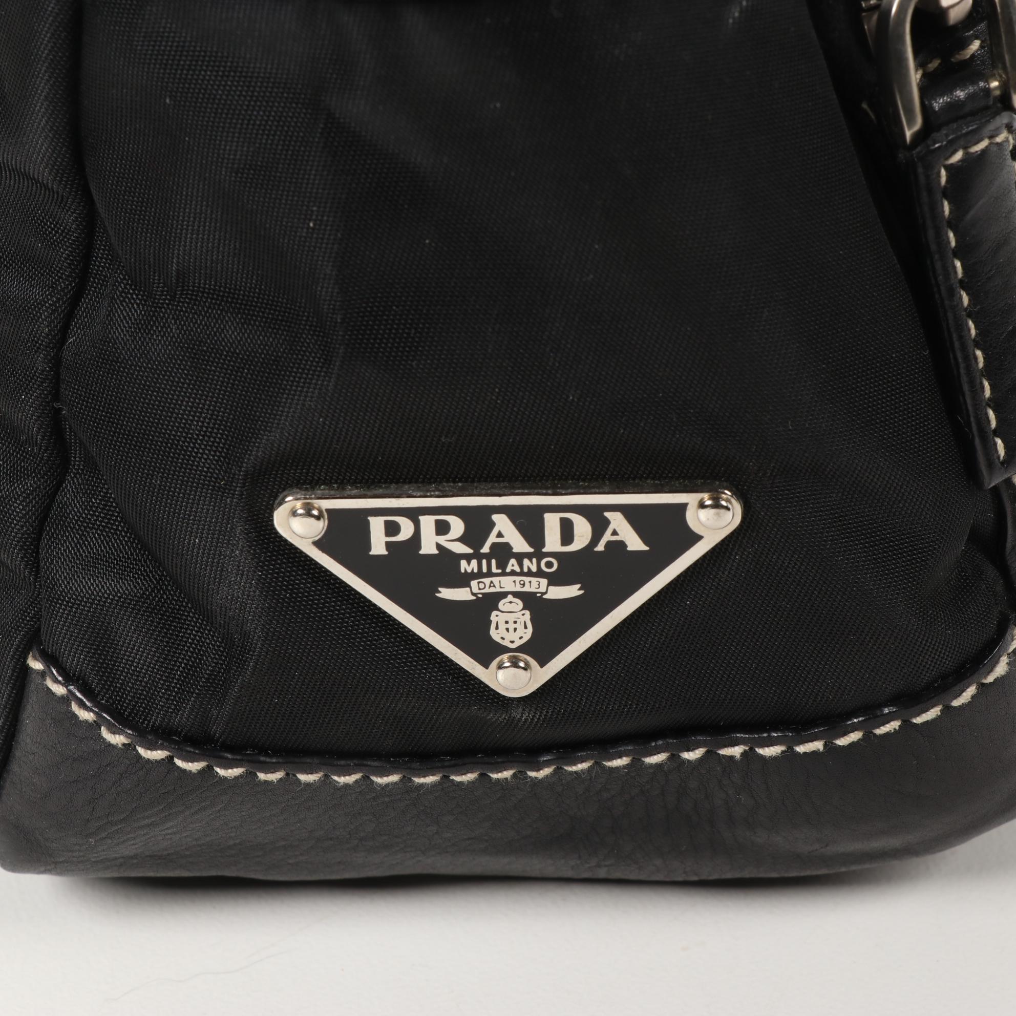 Prada Flap Front Shoulder Bag in Black Tessuto Nylon and Leather