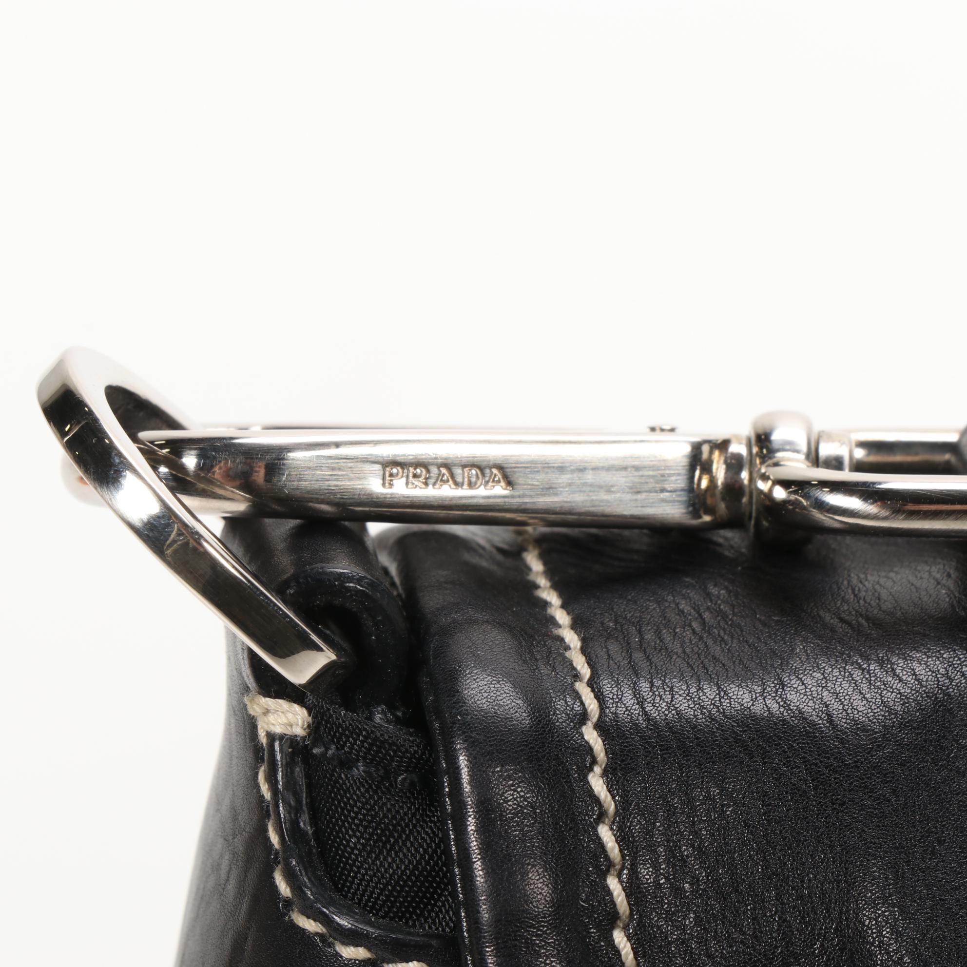 Prada Flap Front Shoulder Bag in Black Tessuto Nylon and Leather