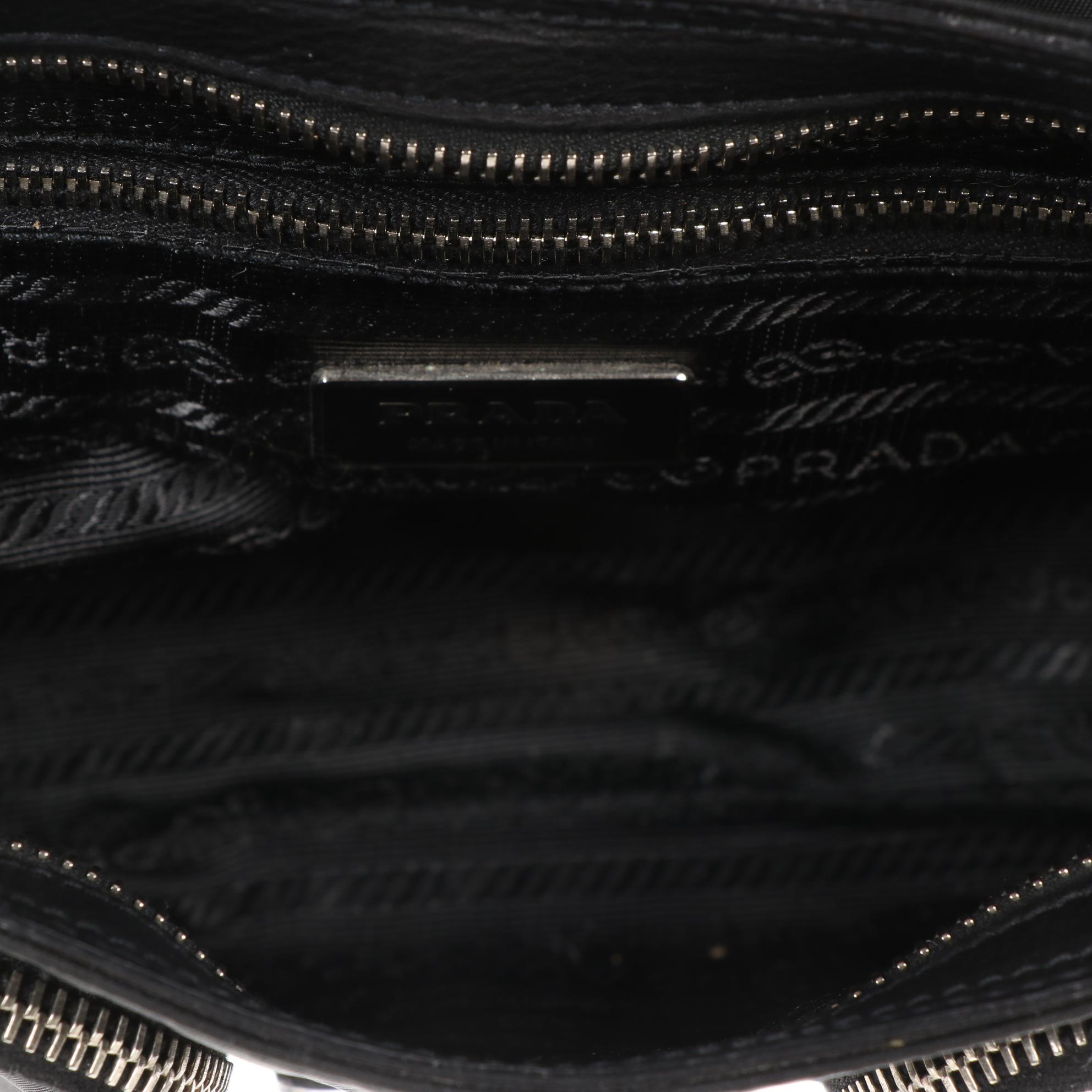 Prada Flap Front Shoulder Bag in Black Tessuto Nylon and Leather