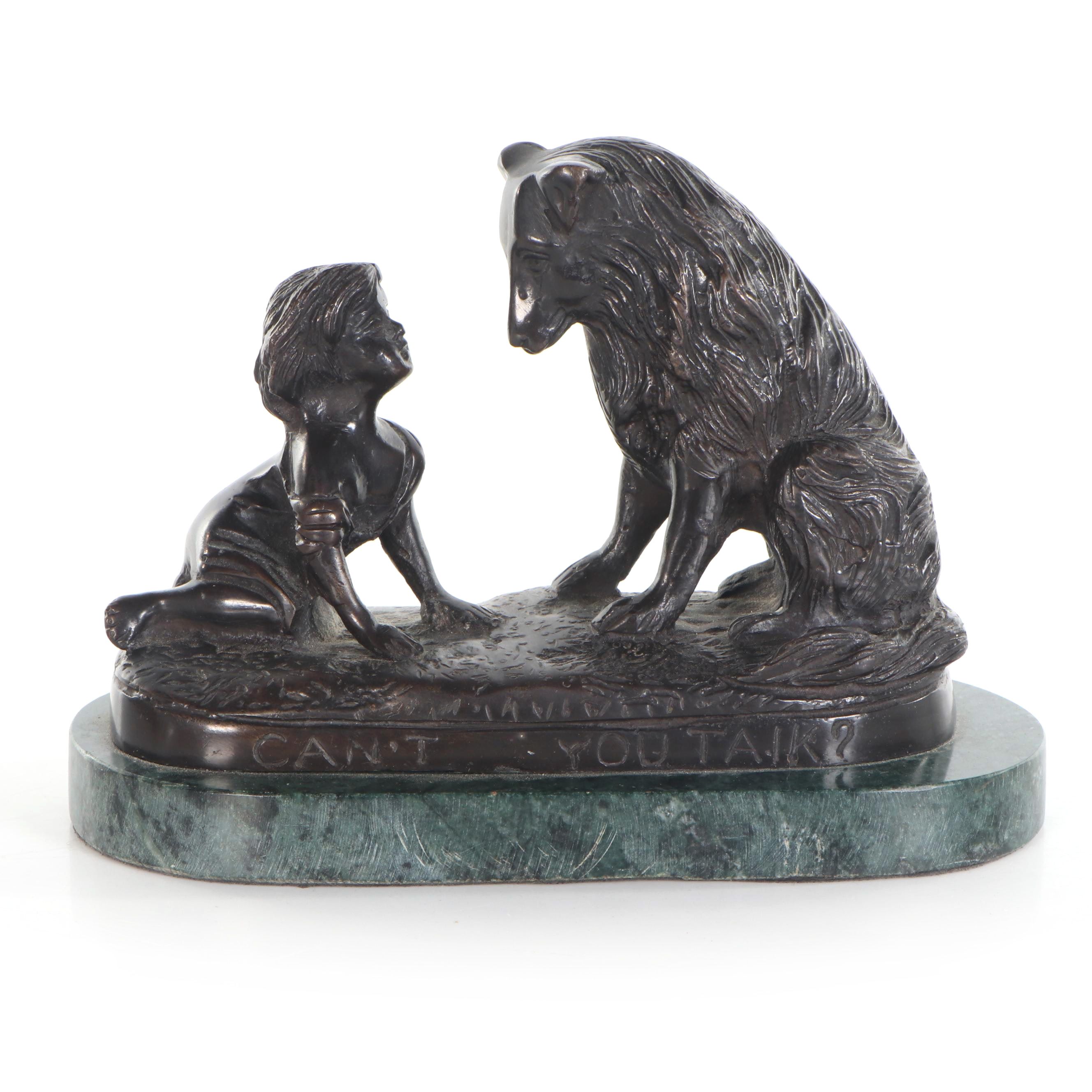 G. Ferrad Bronze Sculpture "Can't You Talk?," Late 20th Century