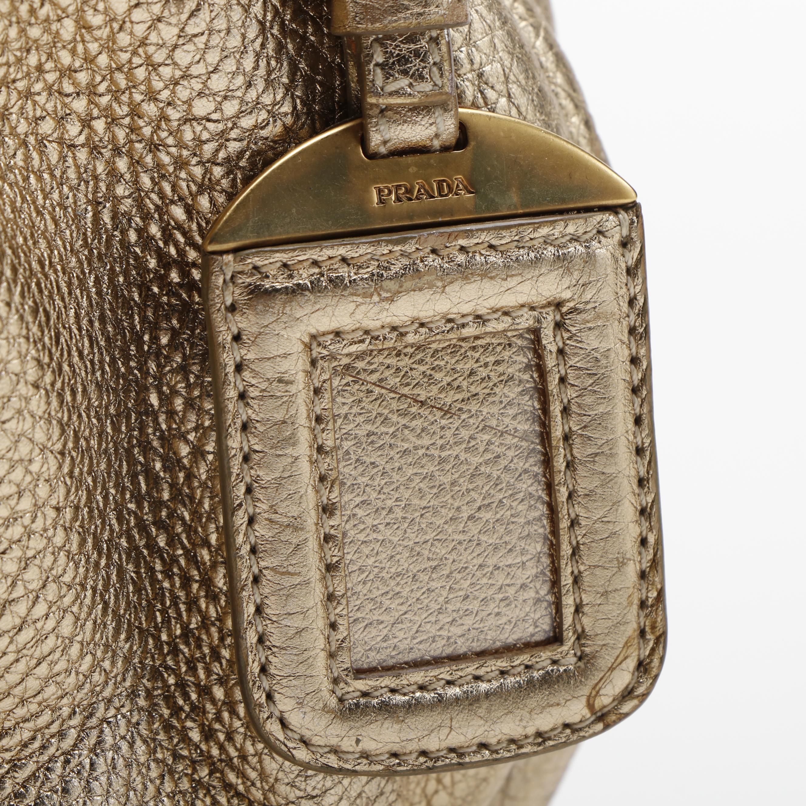 Prada Vitello Daino Hobo Bag in Gold Metallic Leather