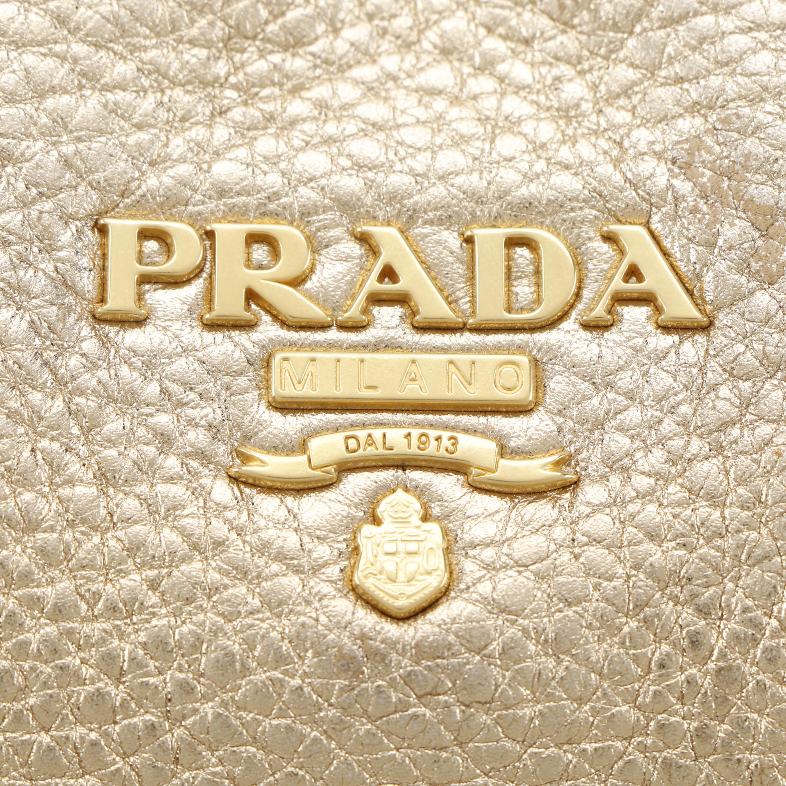 Prada Vitello Daino Hobo Bag in Gold Metallic Leather