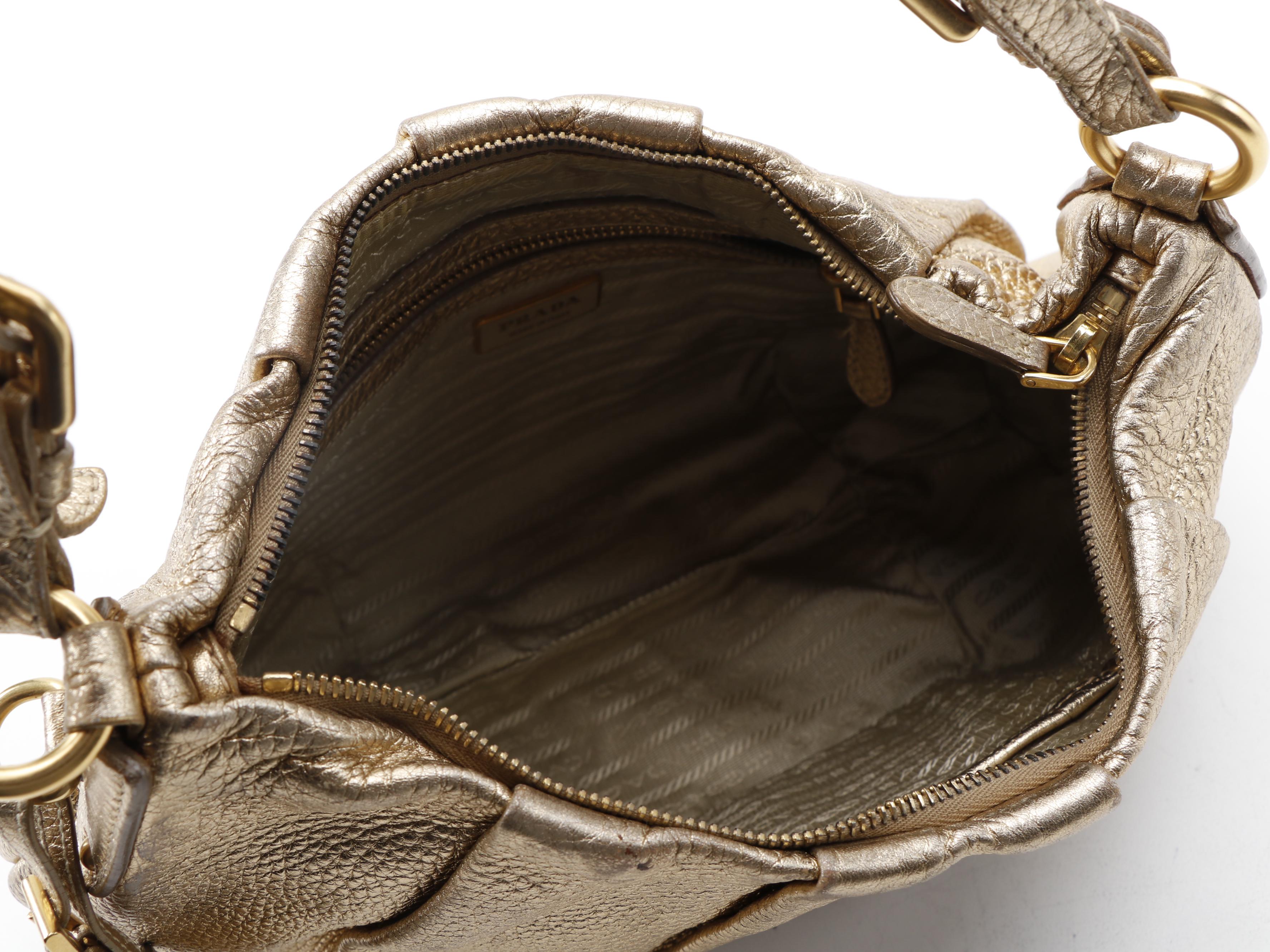 Prada Vitello Daino Hobo Bag in Gold Metallic Leather