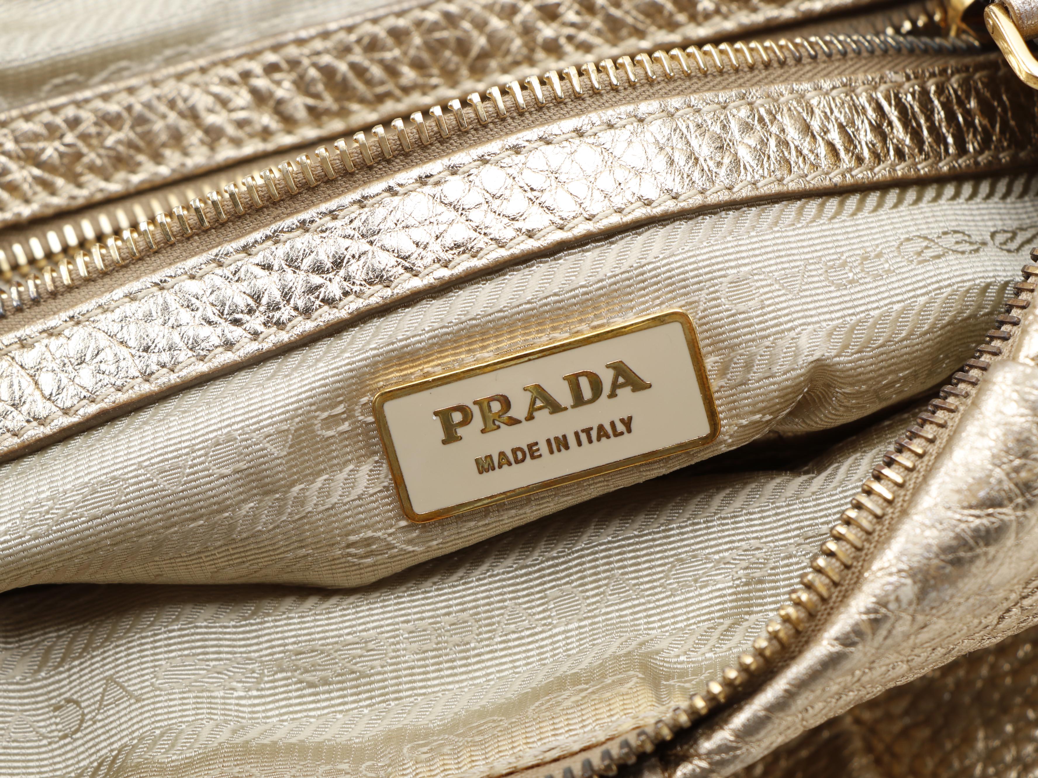 Prada Vitello Daino Hobo Bag in Gold Metallic Leather