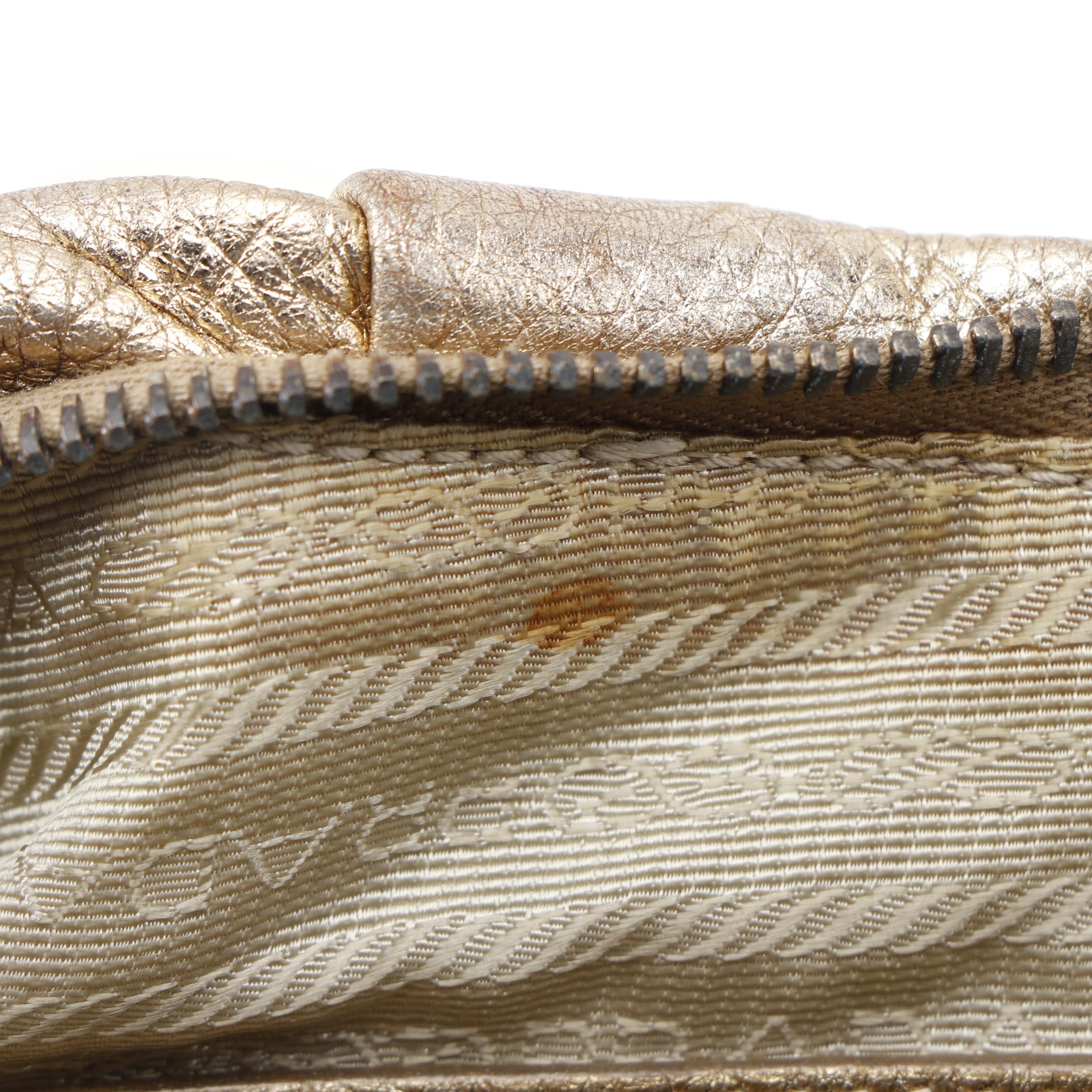 Prada Vitello Daino Hobo Bag in Gold Metallic Leather