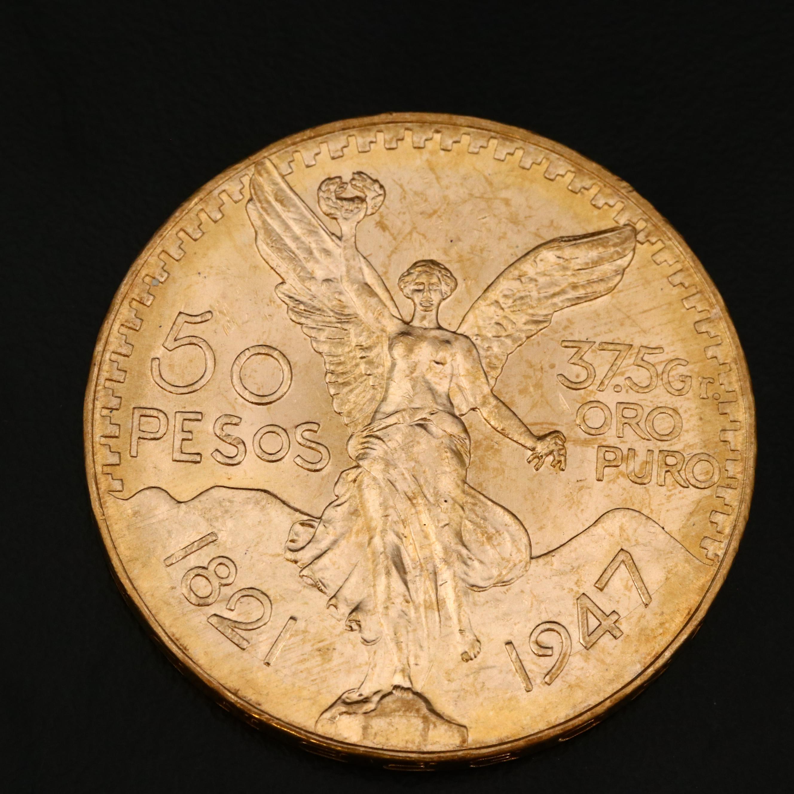 1947 Gold Mexican Centenario 50 Peso Coin