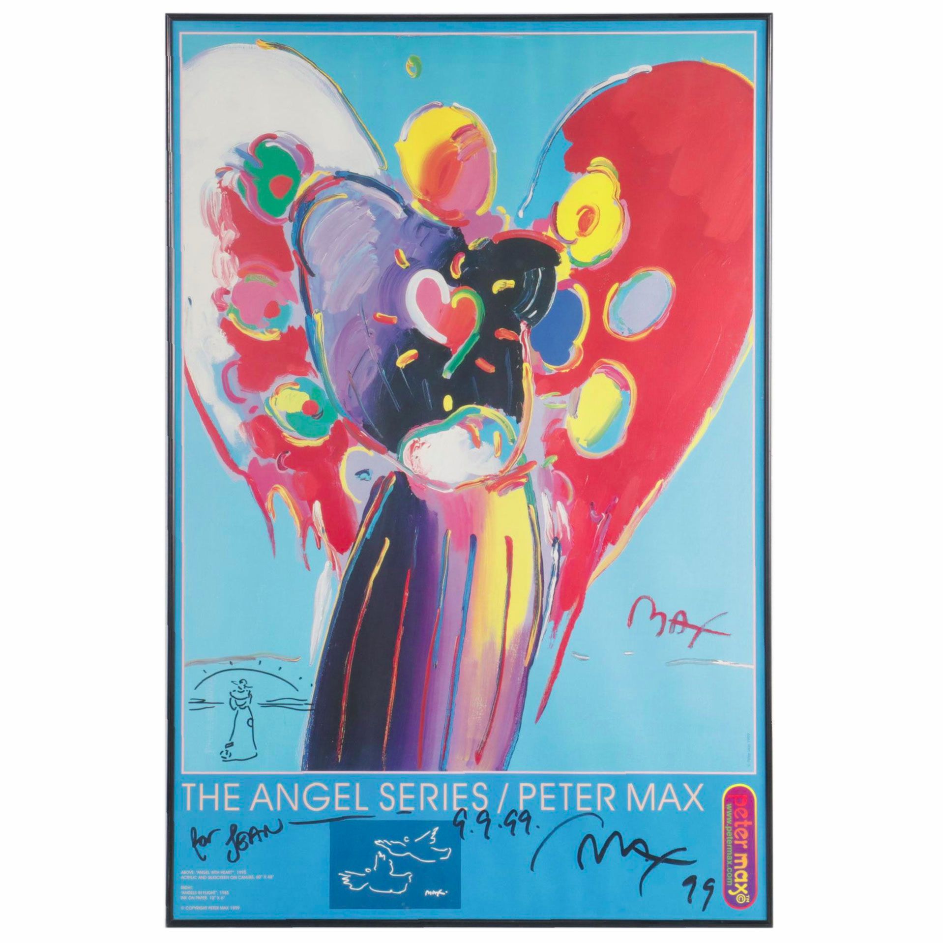 Peter Max Offset Lithograph Poster "Angel with Heart" with Personalized Drawing
