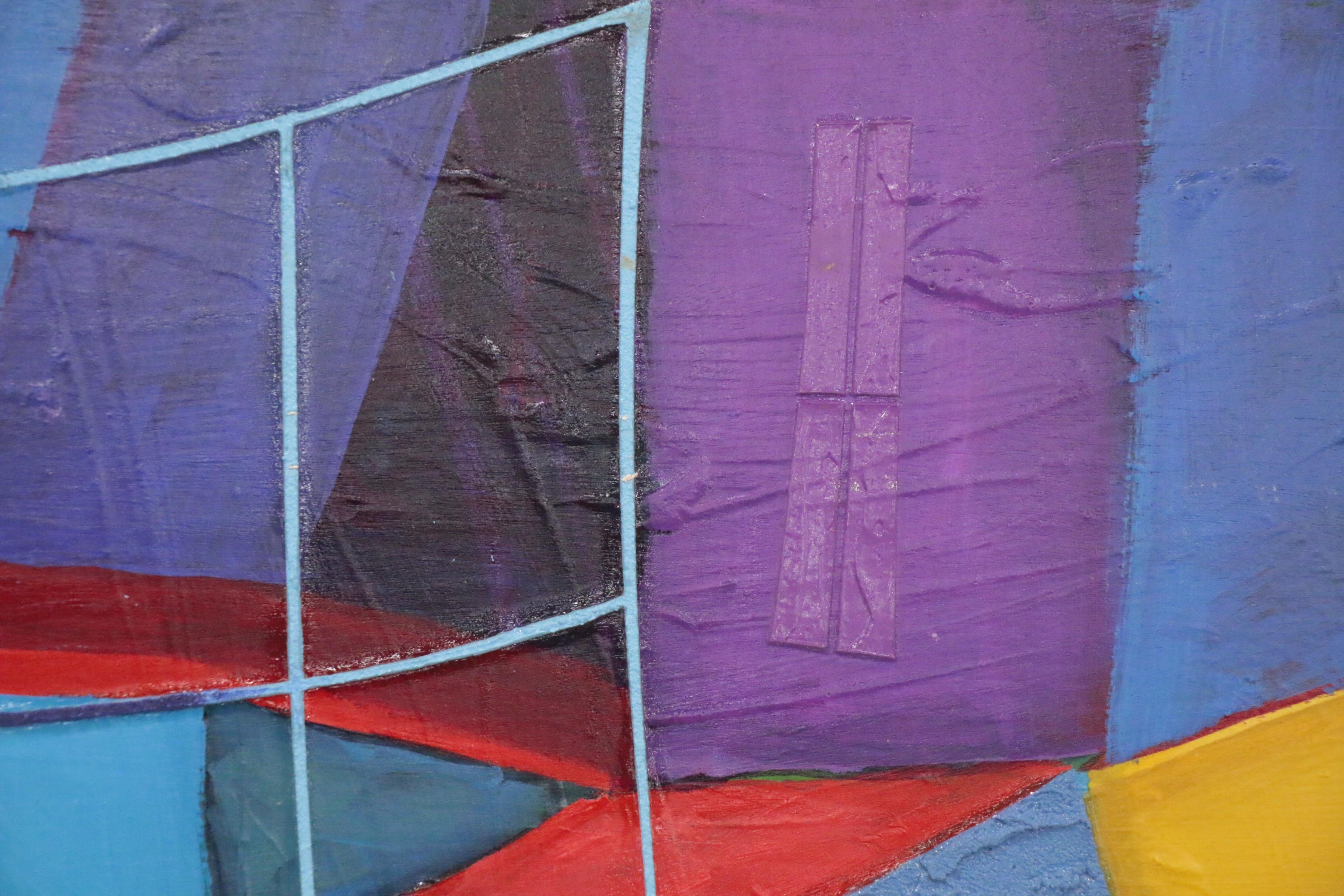 J.C. Hall Abstract Mixed Media Painting of Houses