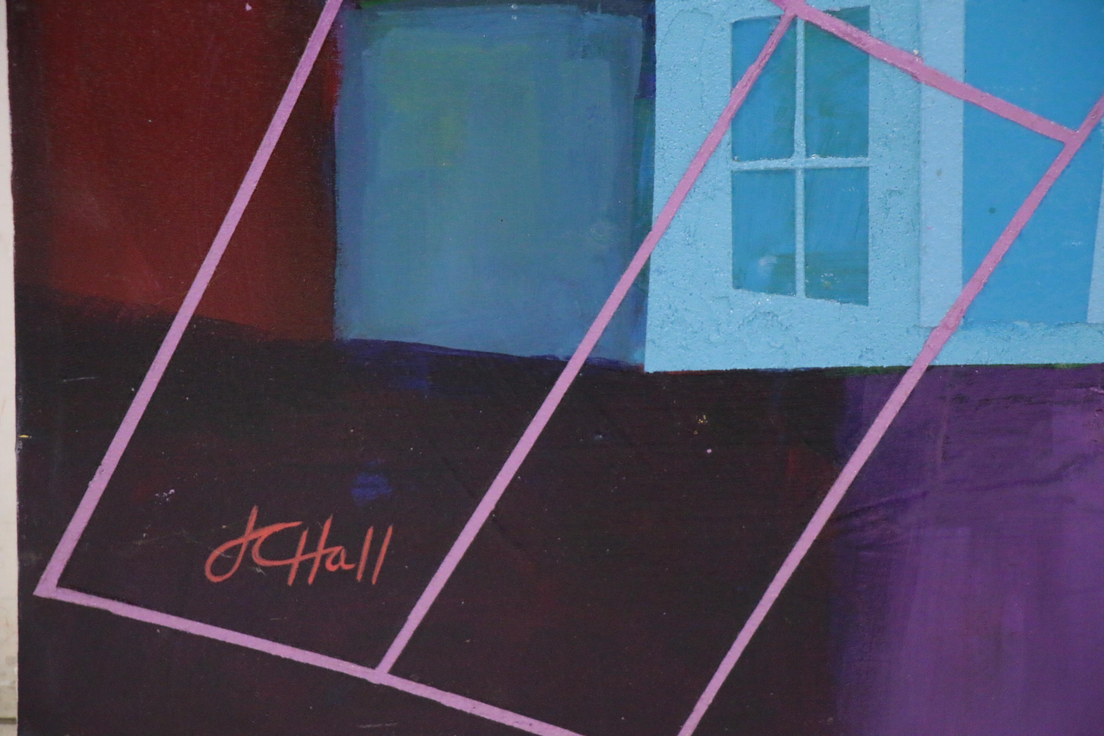 J.C. Hall Abstract Mixed Media Painting of Houses