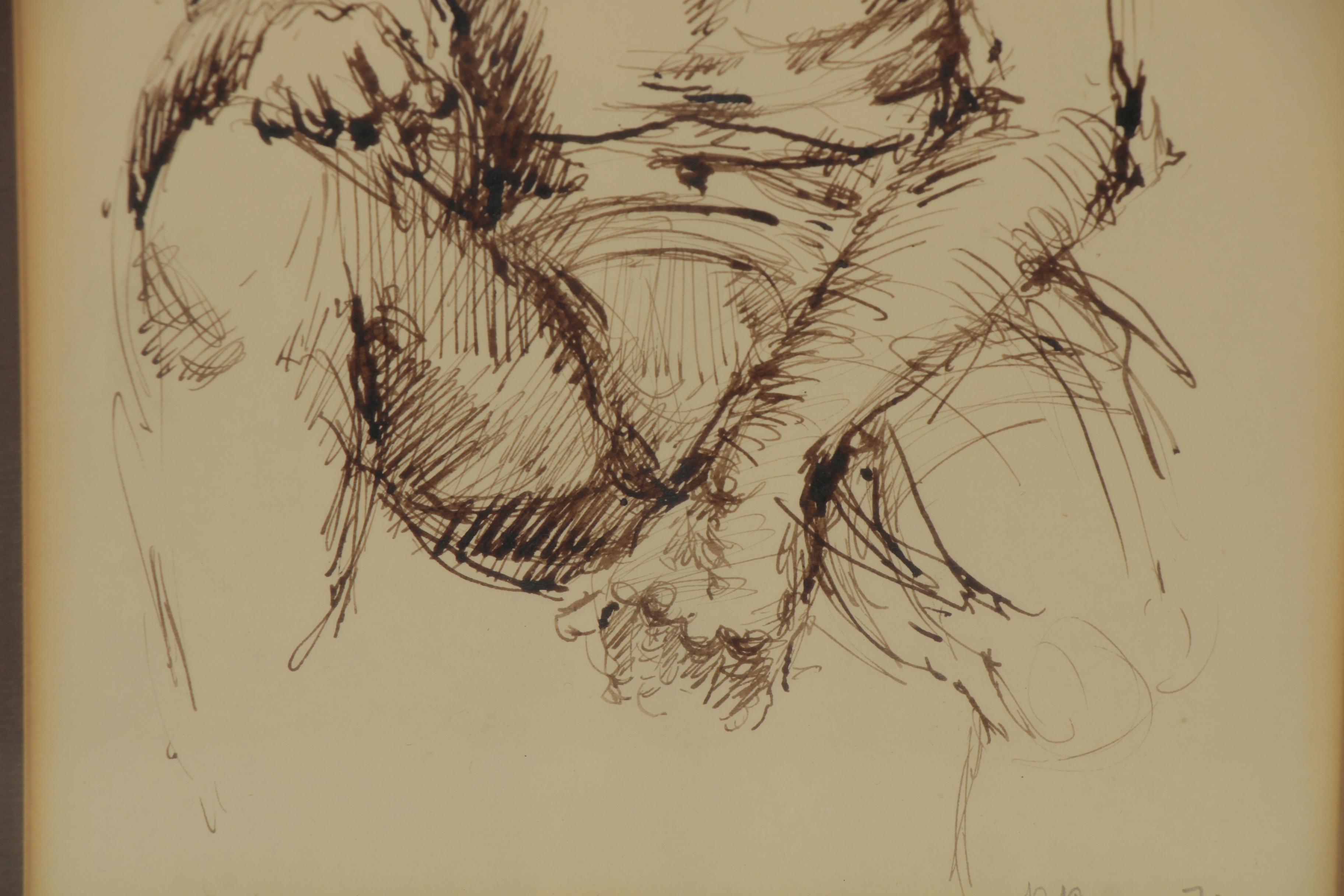 Russell Ram Ink Drawing Study of a Seated Figure, 1970
