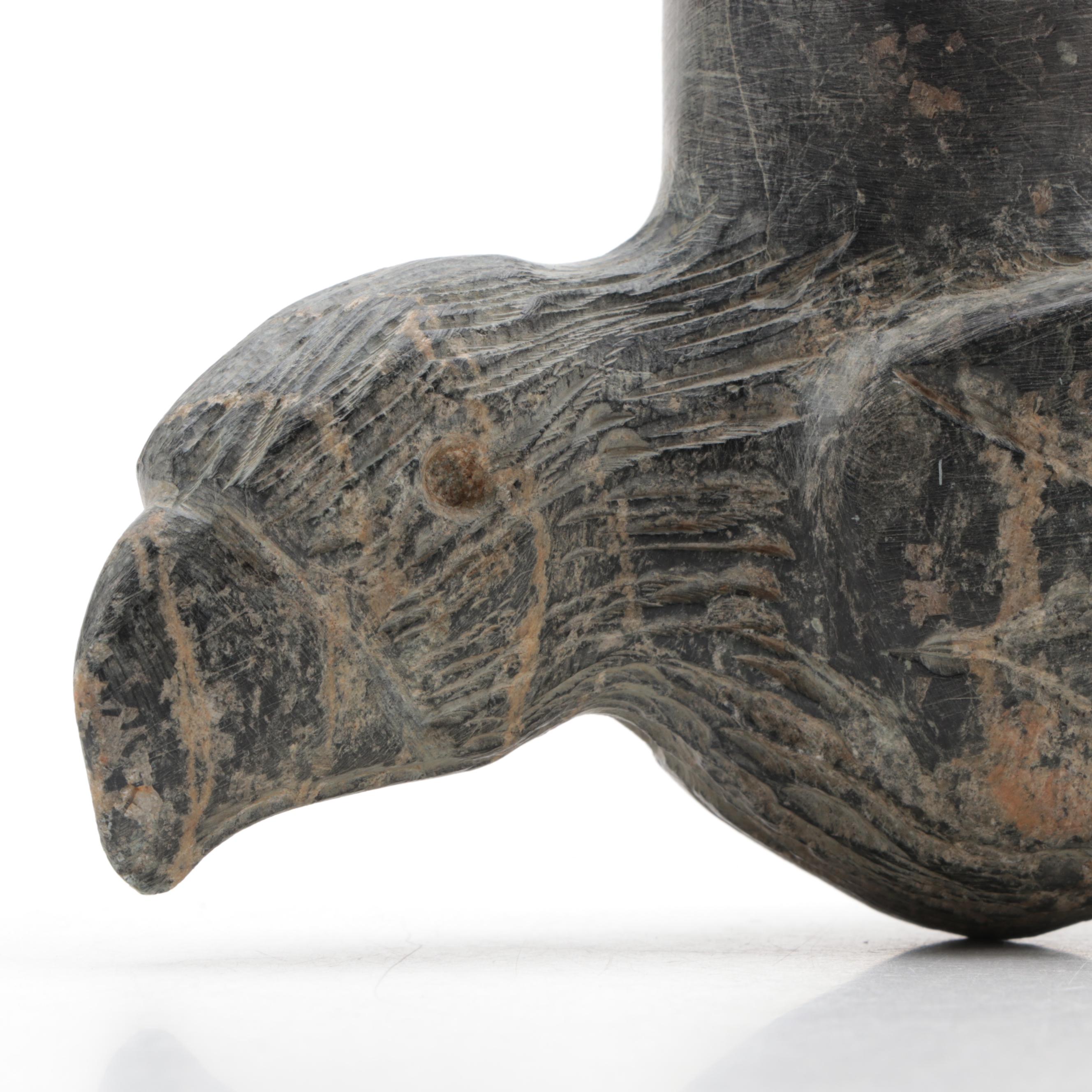 Native American Style Carved Soapstone Eagle Effigy Pipe