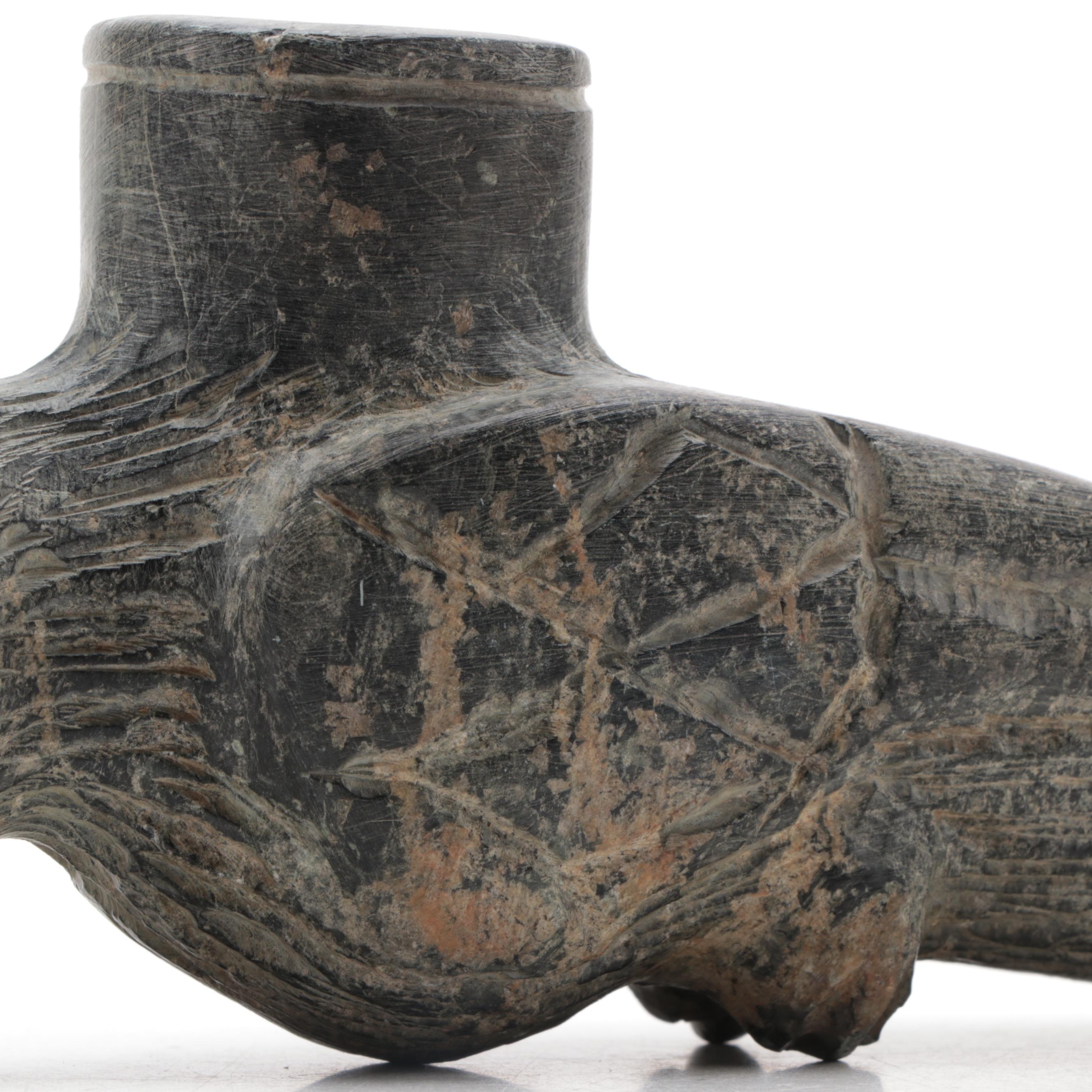 Native American Style Carved Soapstone Eagle Effigy Pipe