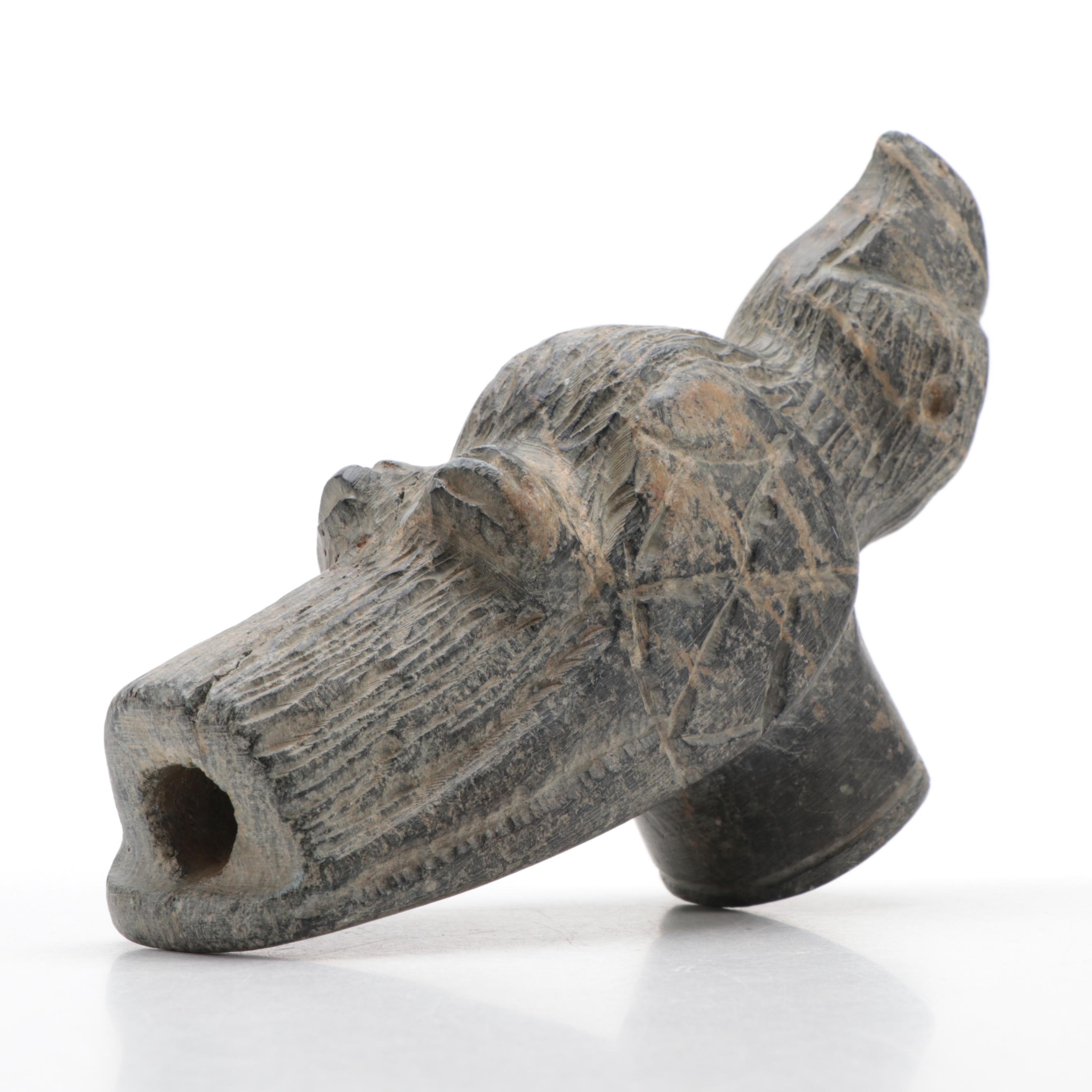 Native American Style Carved Soapstone Eagle Effigy Pipe