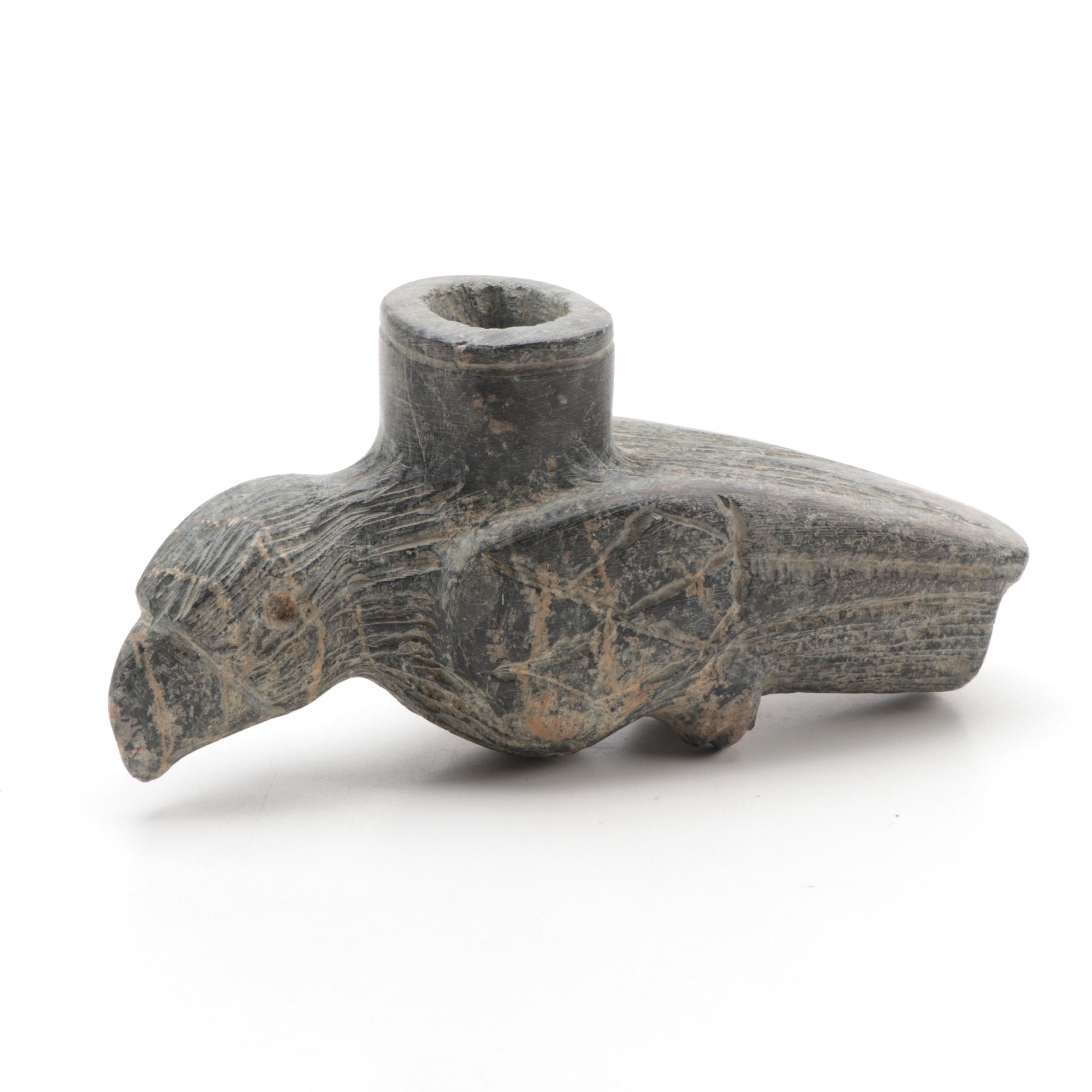 Native American Style Carved Soapstone Eagle Effigy Pipe