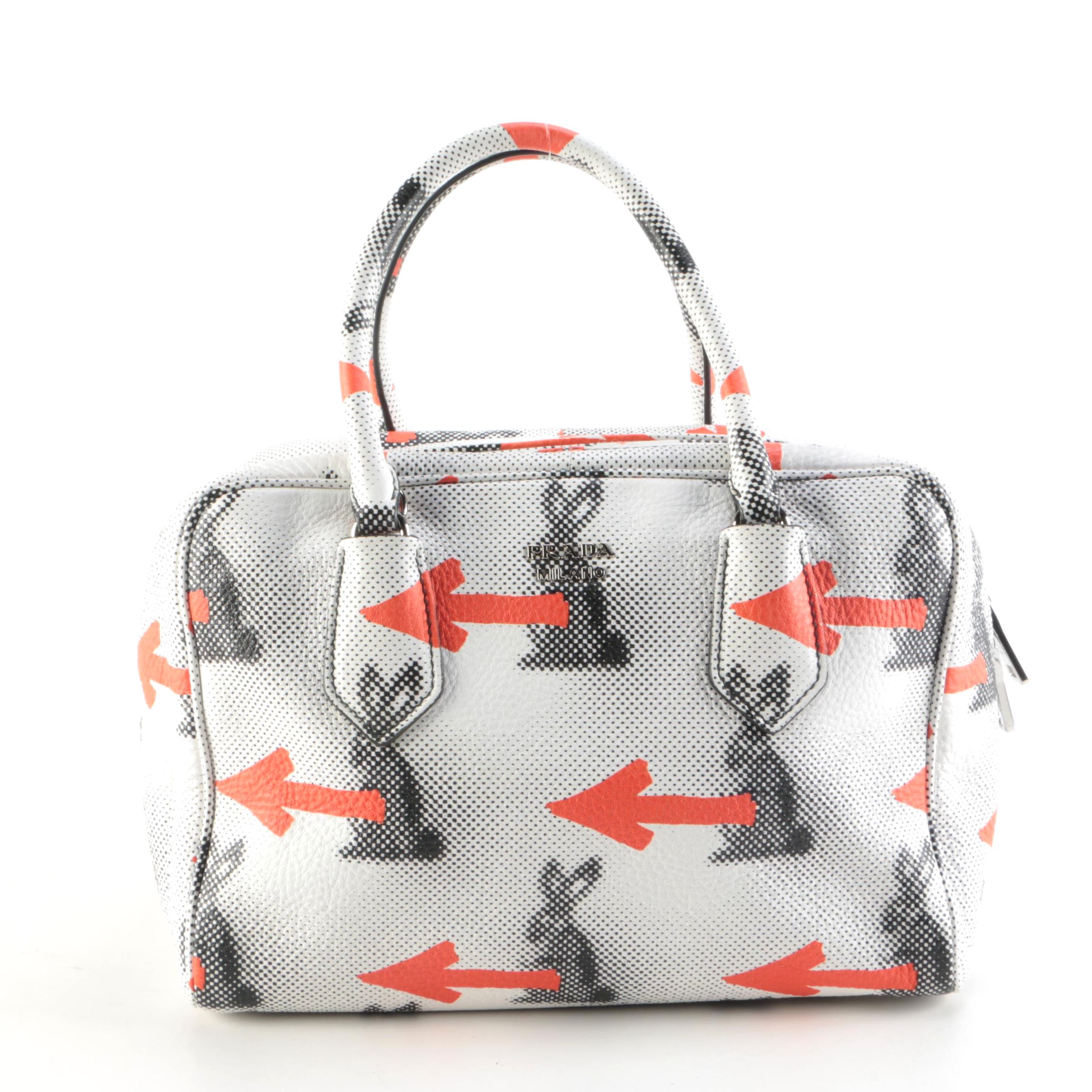 Prada Inside Bauletto Bag in Leather Printed Vitello Daino