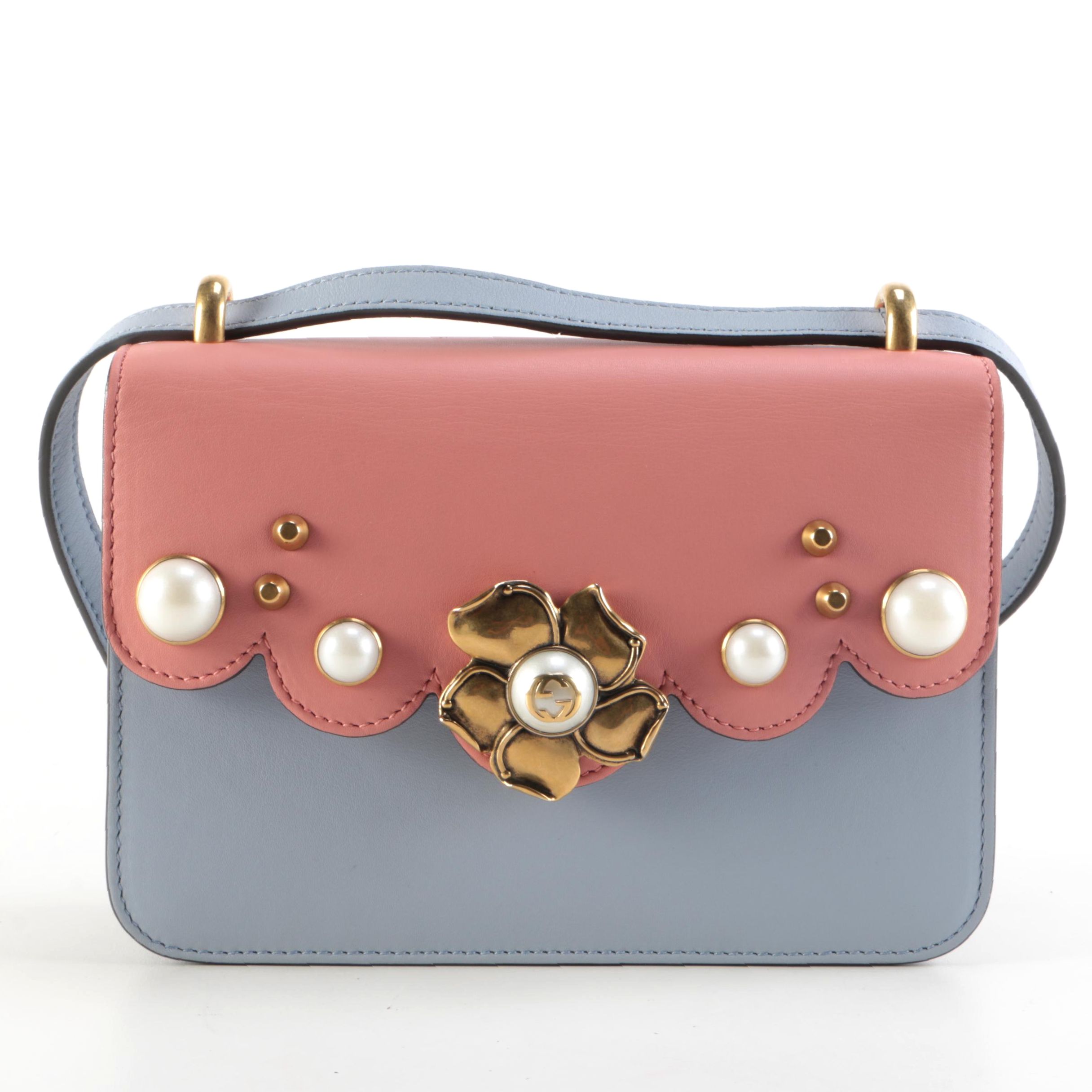 Gucci Pearly Peony Small Shoulder Bag in Contrasting Leather