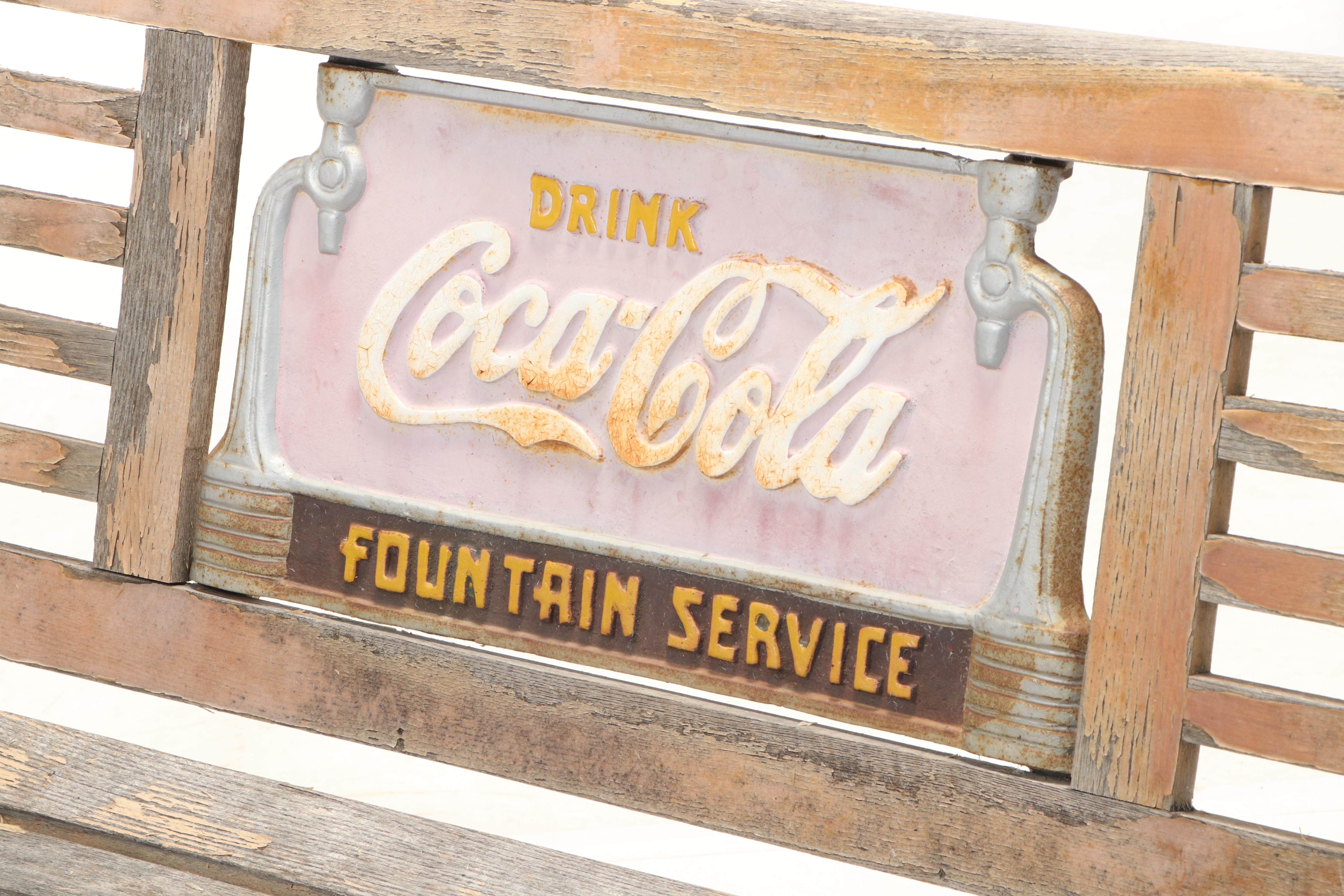 Coca-Cola Fountain Service Cast Iron and Oak Bench