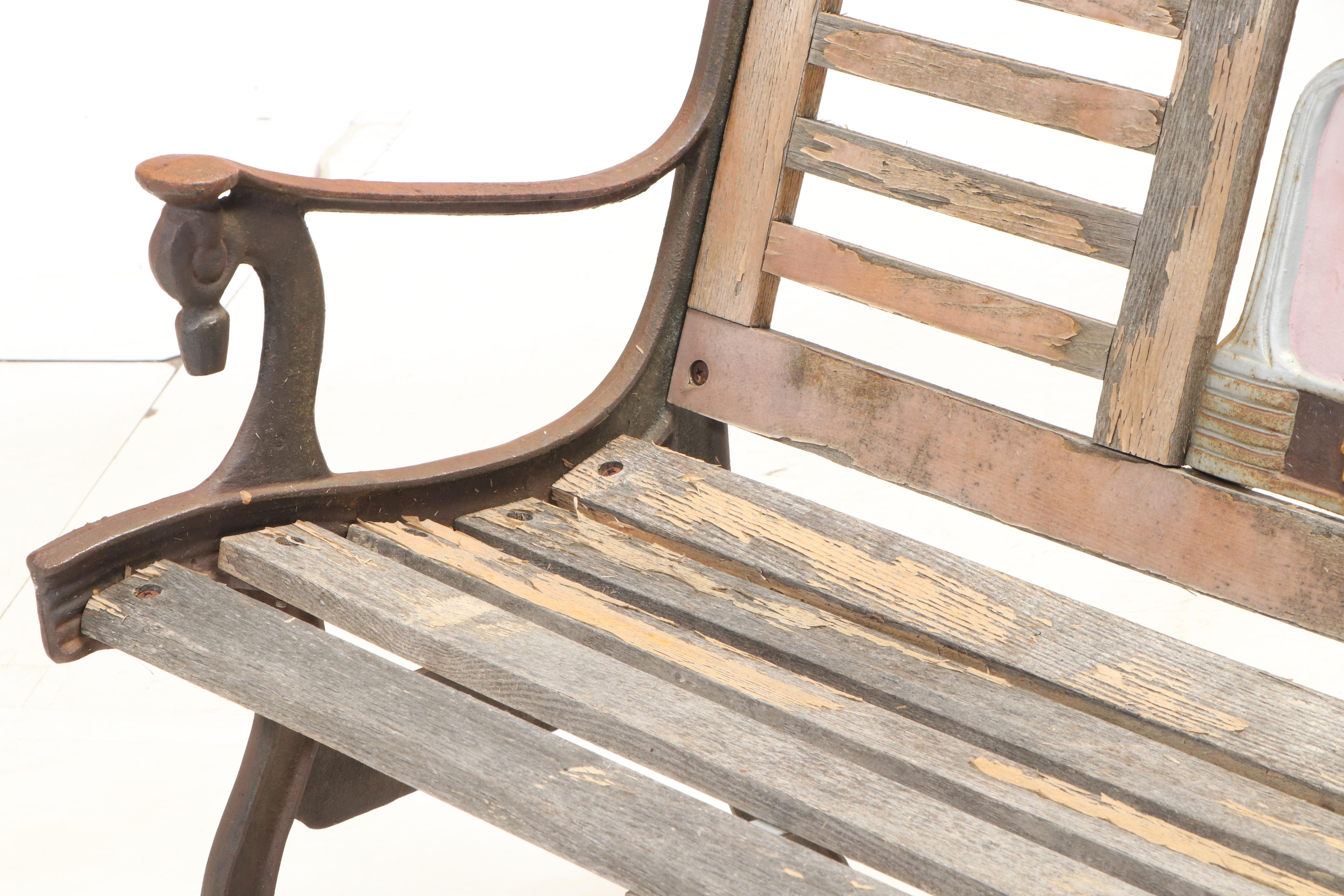 Coca-Cola Fountain Service Cast Iron and Oak Bench