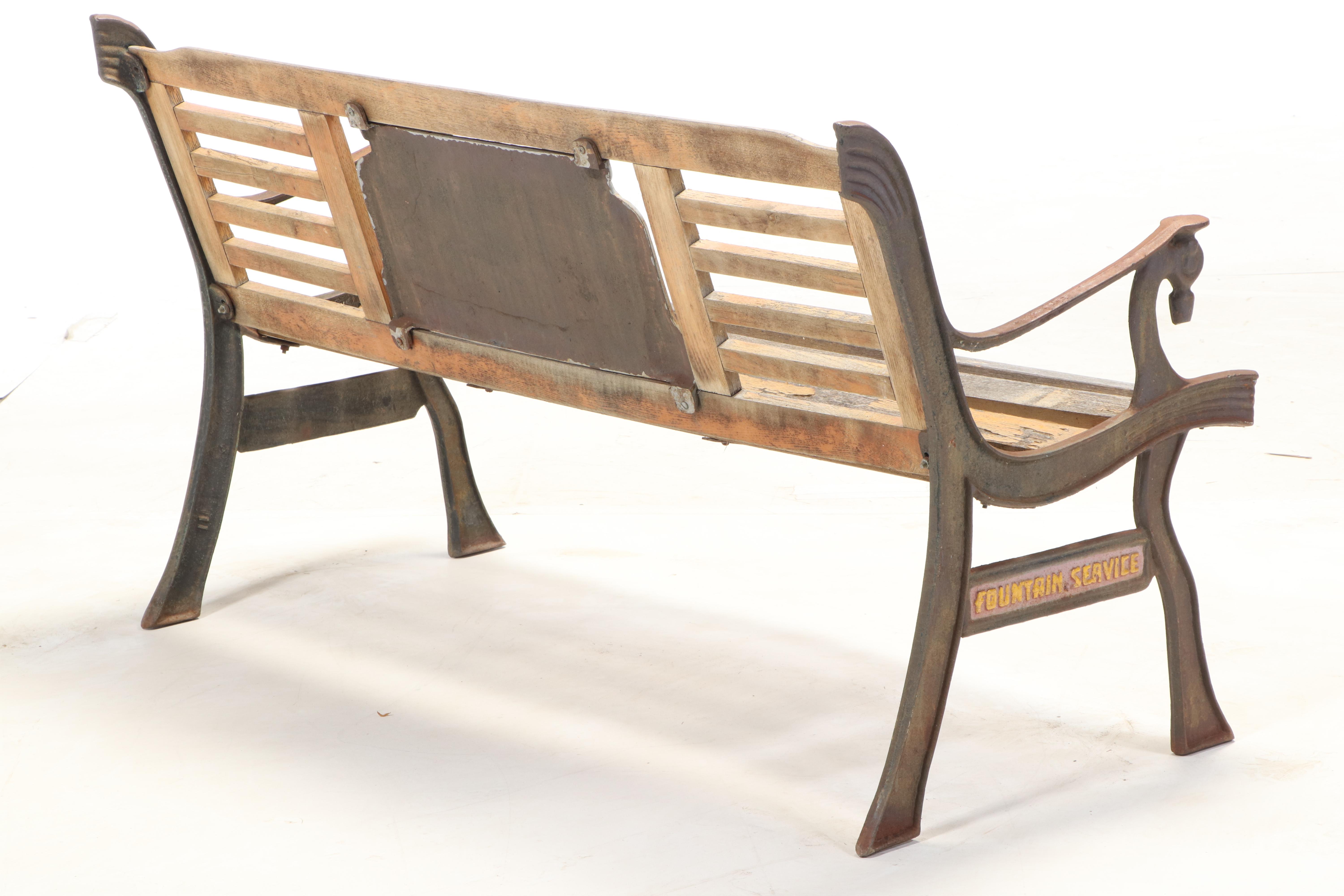 Coca-Cola Fountain Service Cast Iron and Oak Bench
