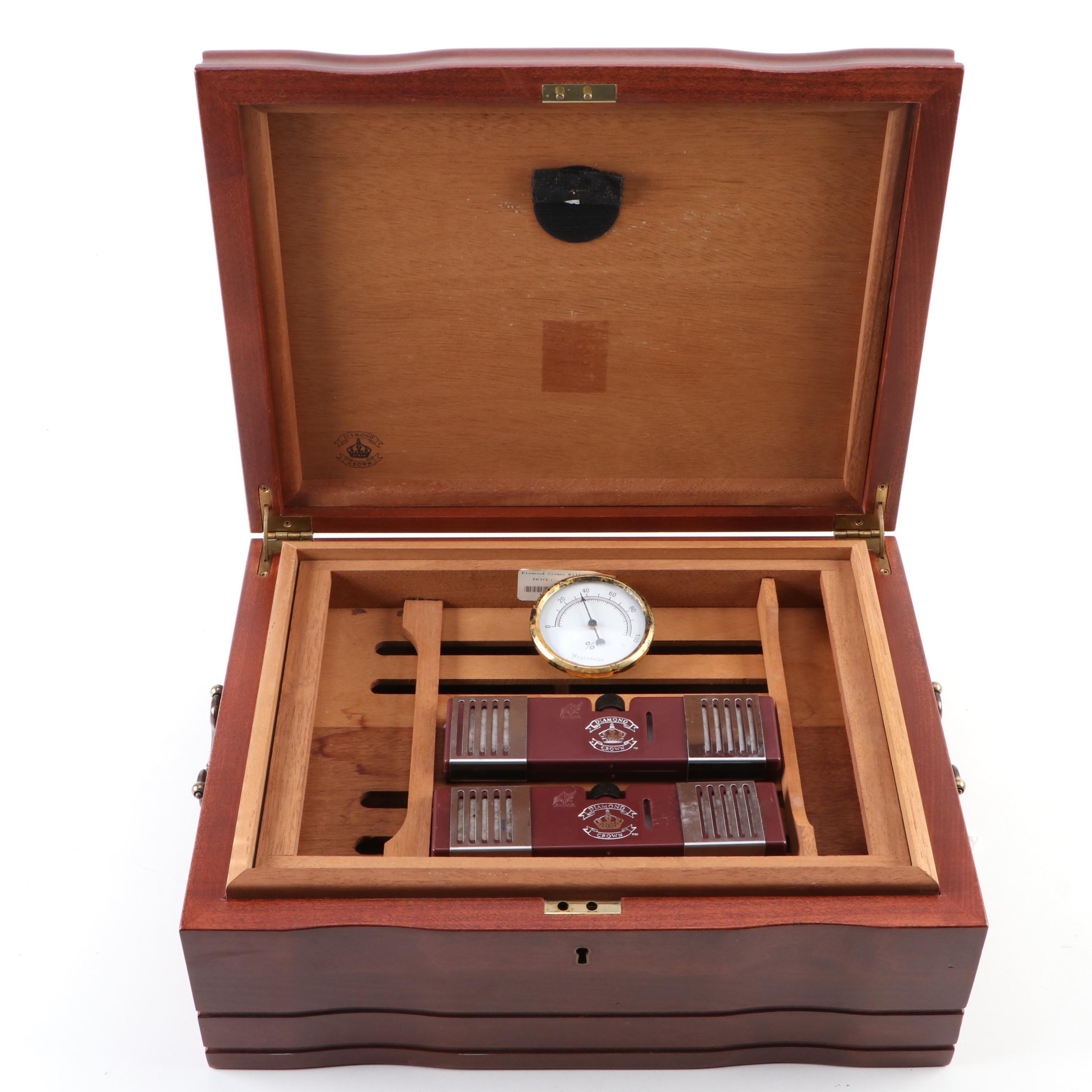 Reed & Barton Diamond Crown "Biltmore" Cherry Wood Humidor with Hygrometer