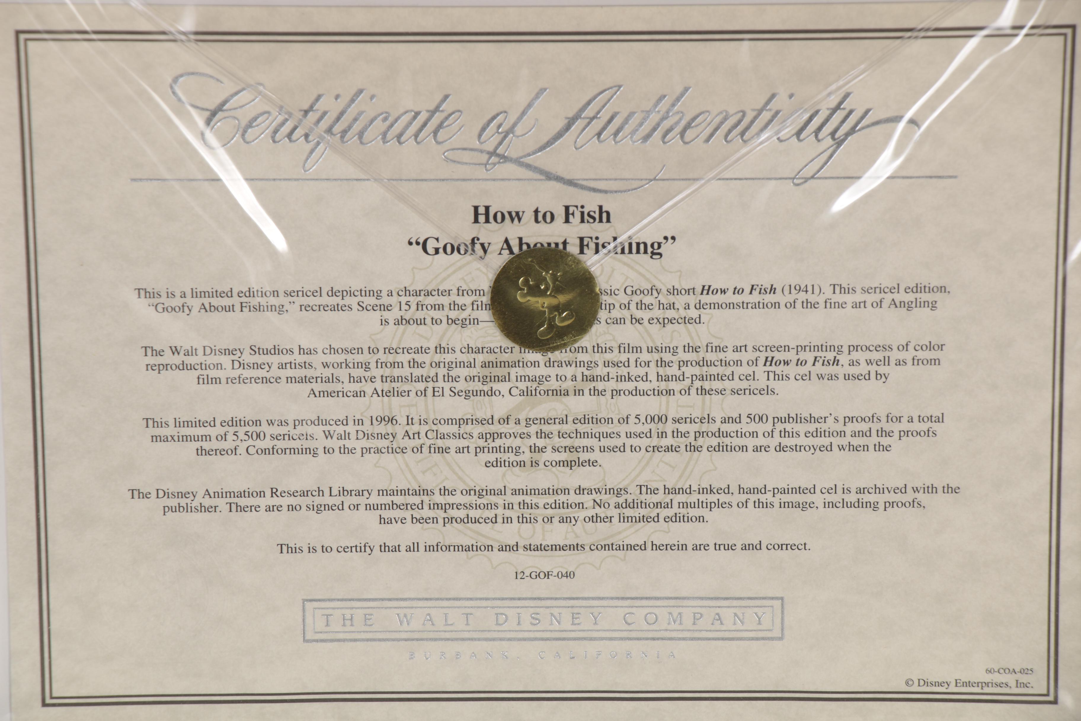 Disney "Goofy About Fishing" Sericel, 1996