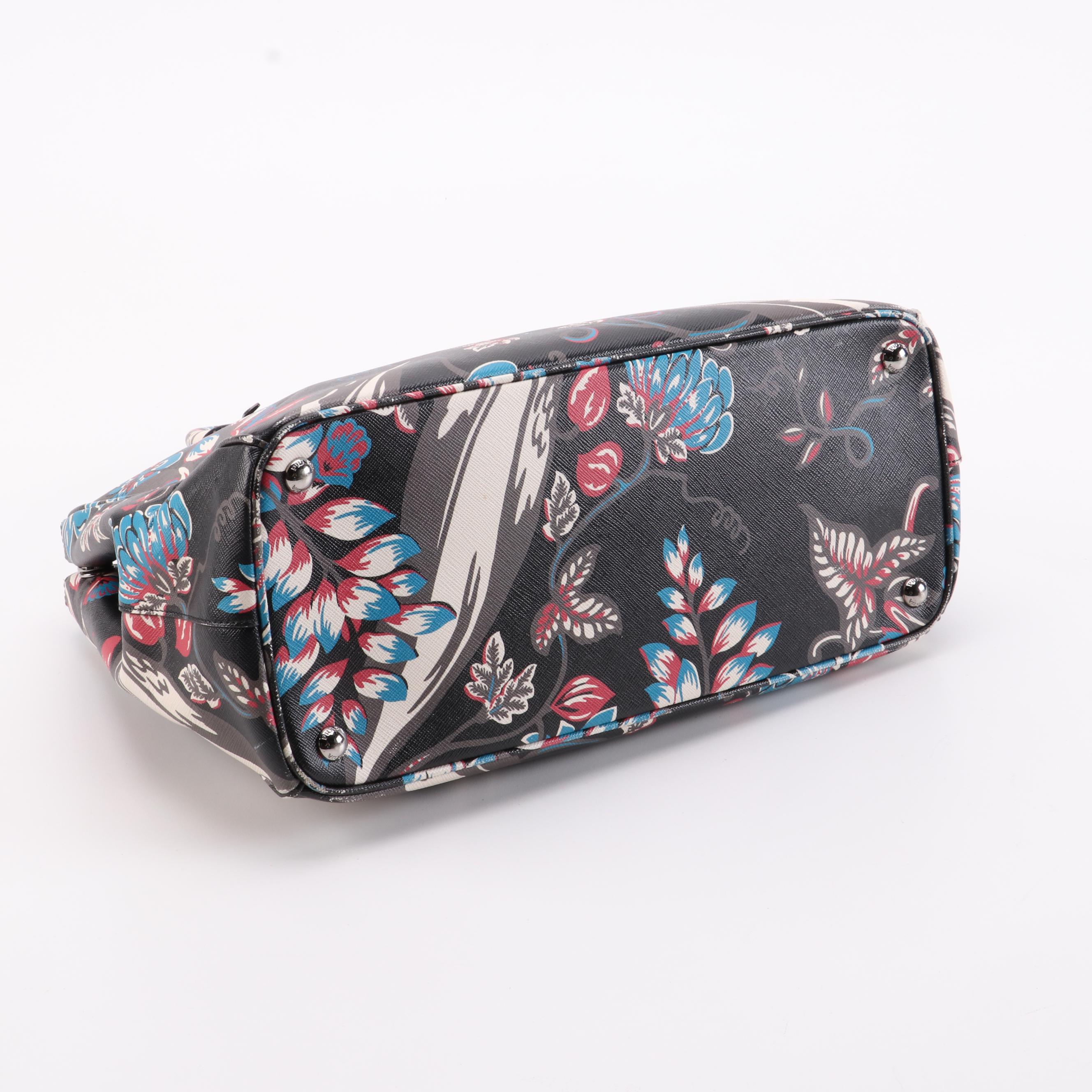 Prada Medium Double Zip Tote Bag in Floral Printed Saffiano Lux Leather