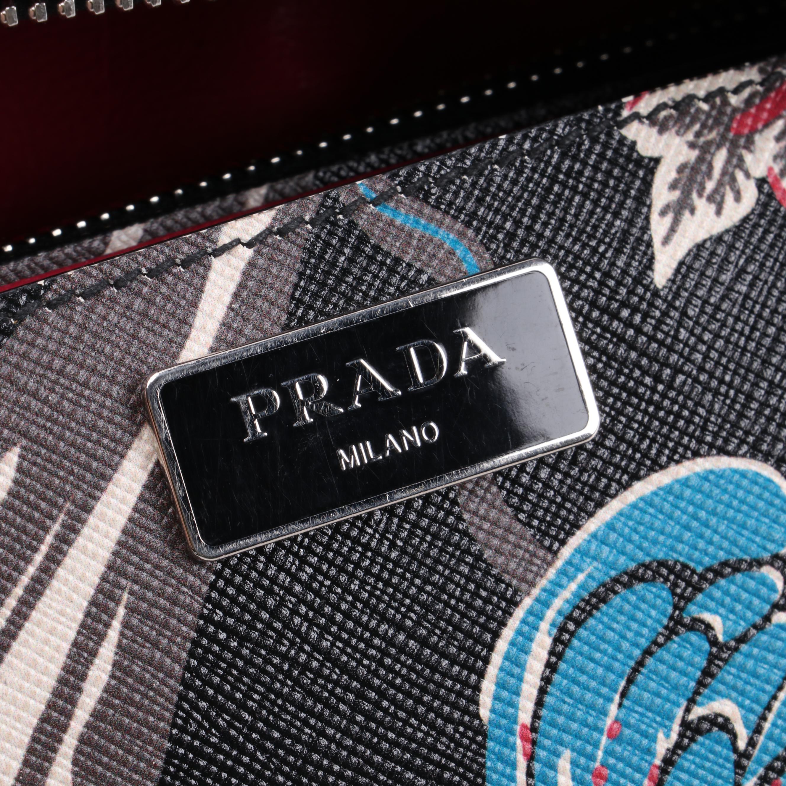 Prada Medium Double Zip Tote Bag in Floral Printed Saffiano Lux Leather