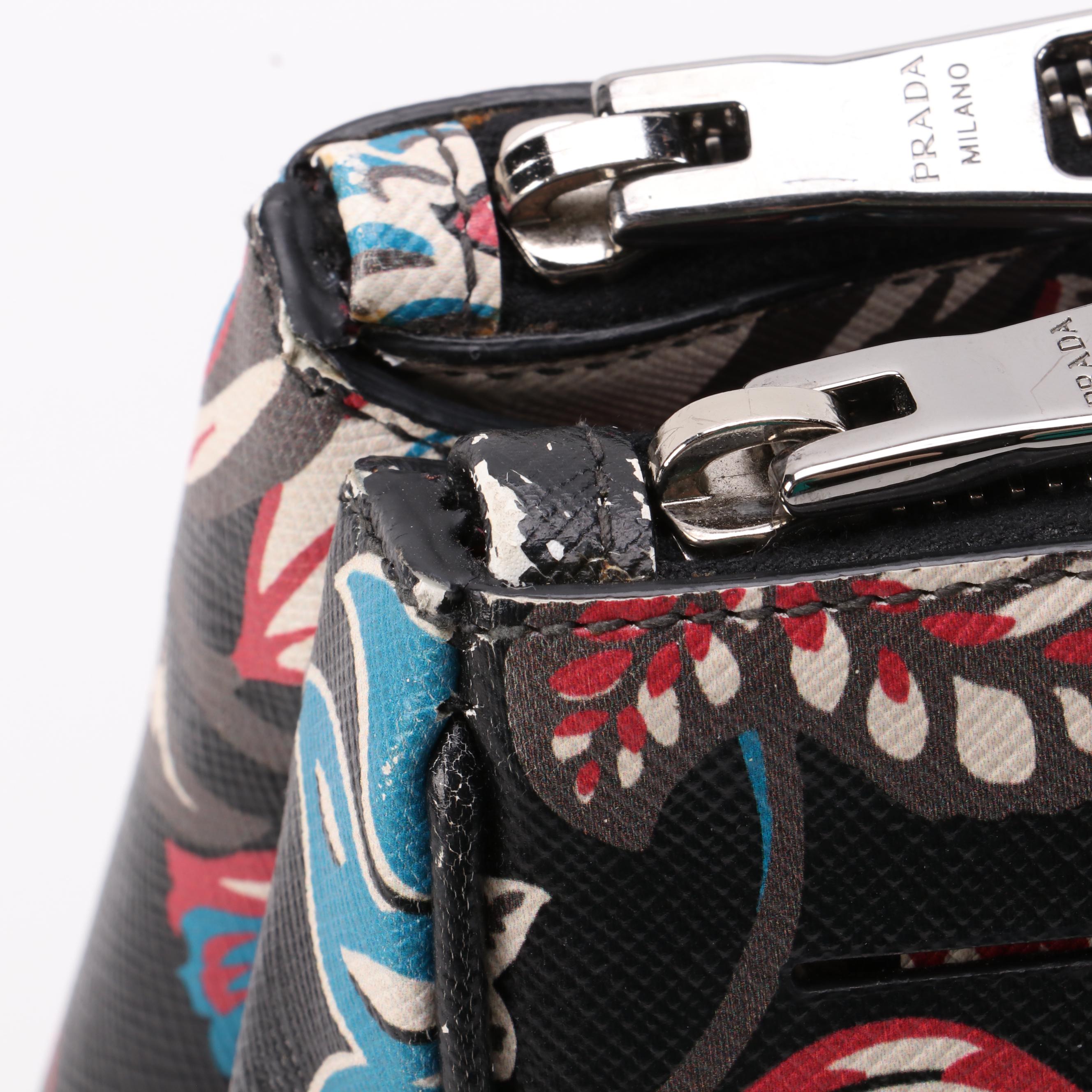 Prada Medium Double Zip Tote Bag in Floral Printed Saffiano Lux Leather