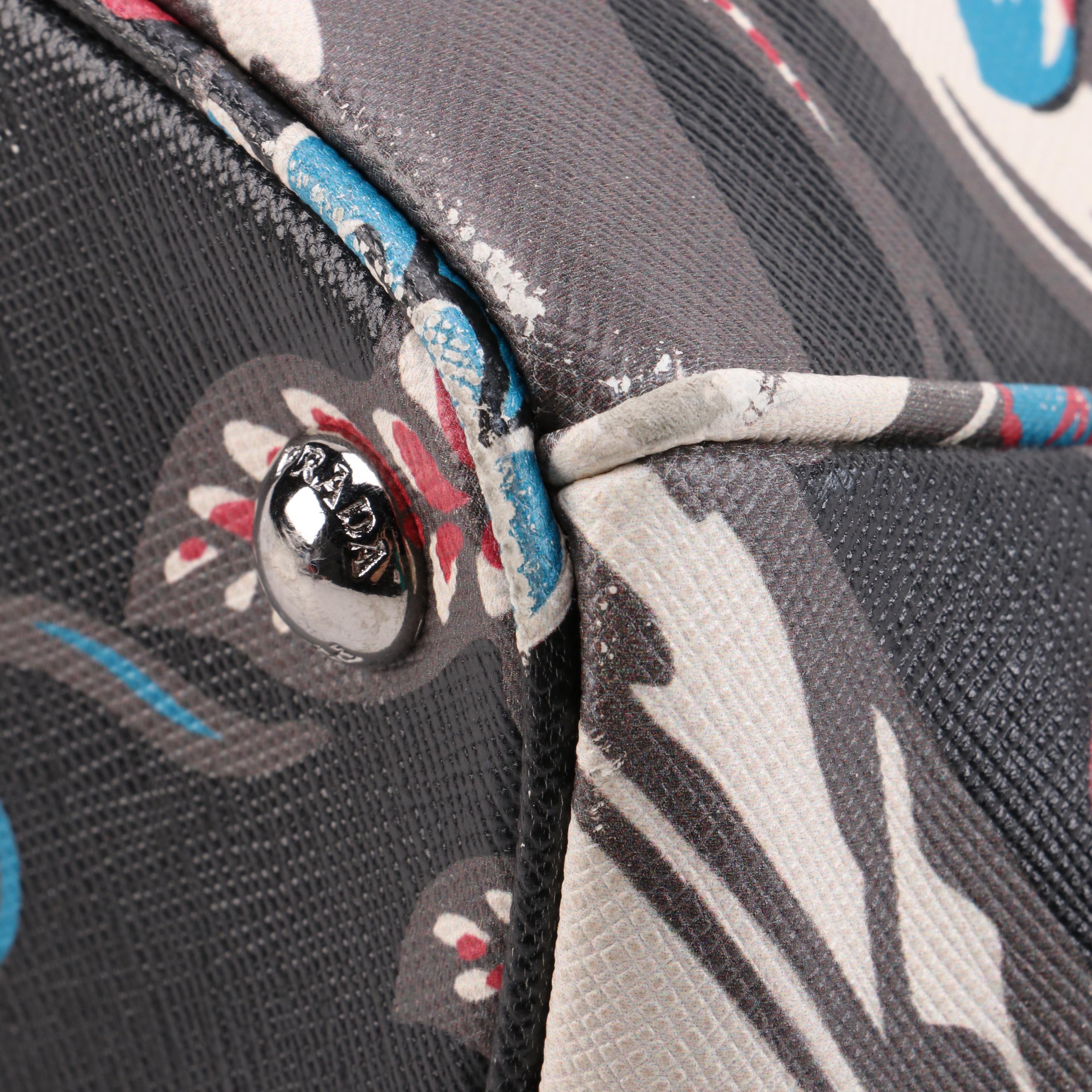 Prada Medium Double Zip Tote Bag in Floral Printed Saffiano Lux Leather