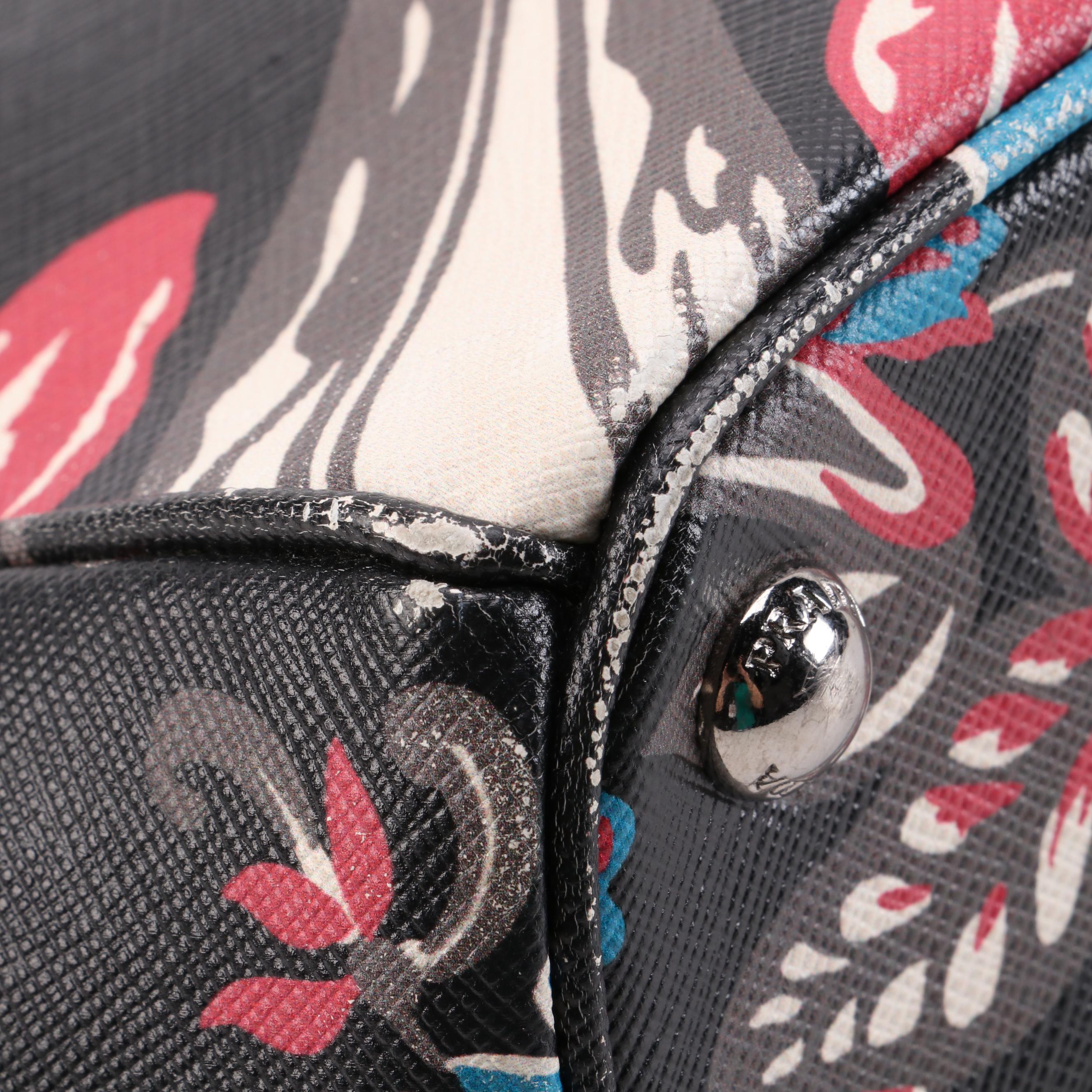 Prada Medium Double Zip Tote Bag in Floral Printed Saffiano Lux Leather