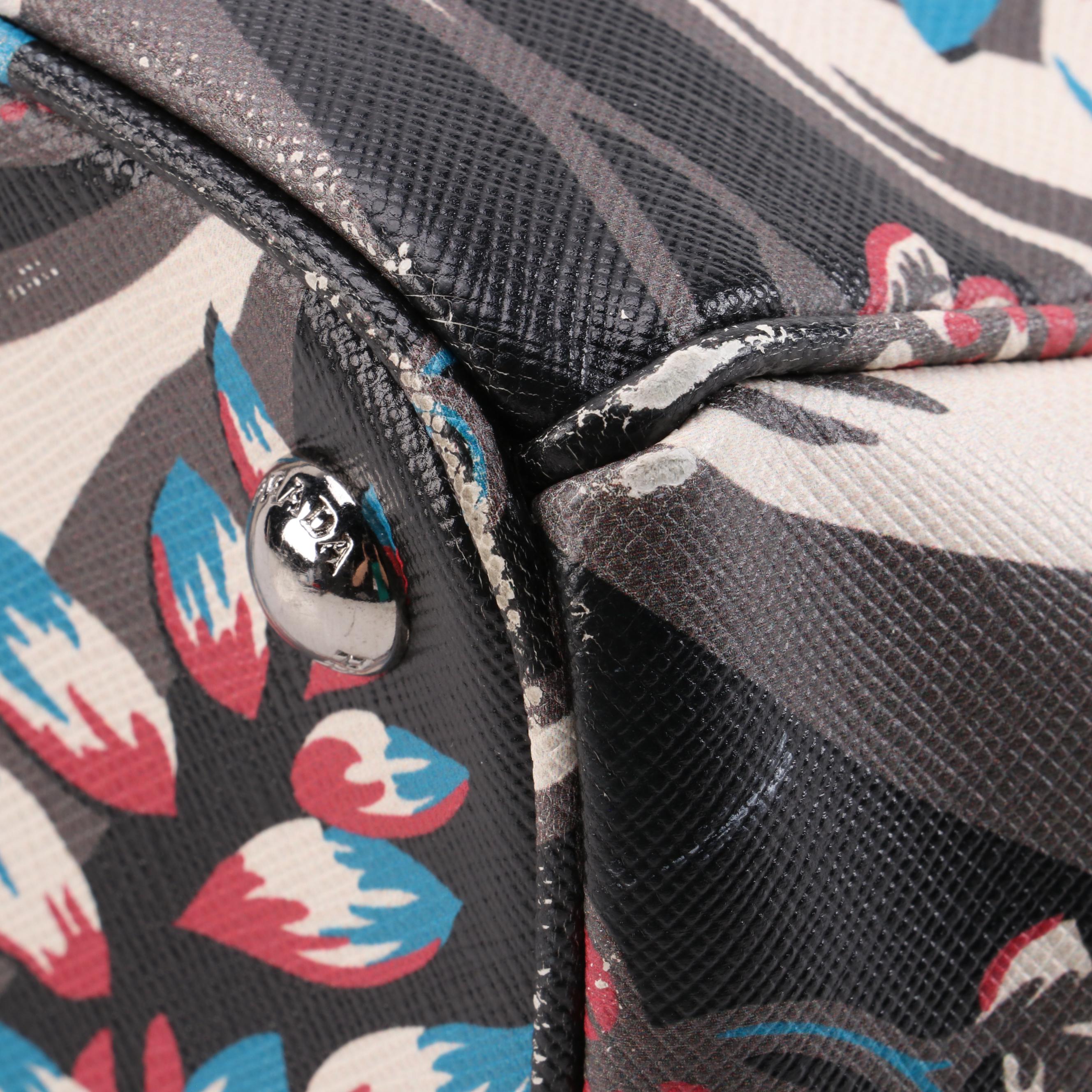 Prada Medium Double Zip Tote Bag in Floral Printed Saffiano Lux Leather