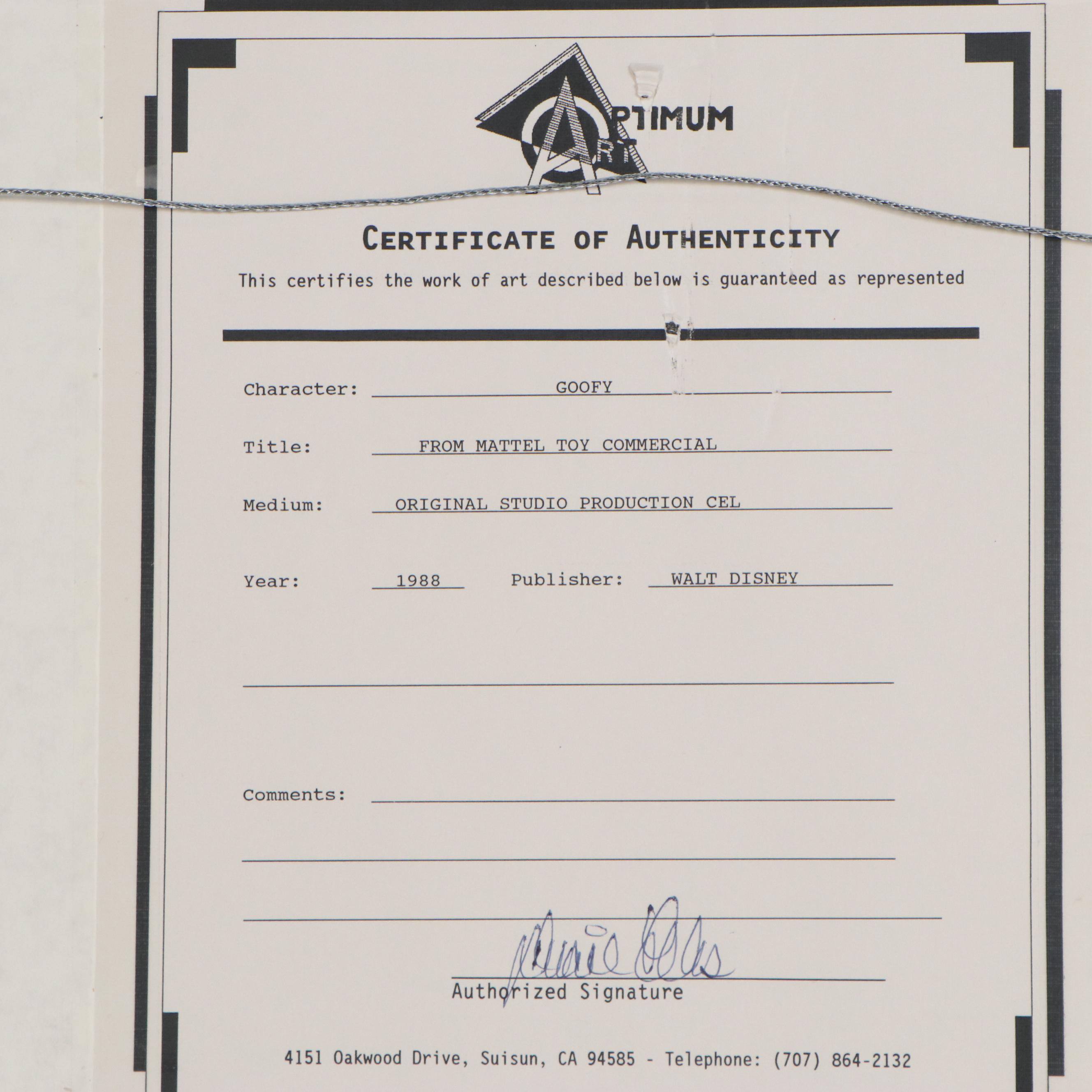 Disney Goofy Commercial Production Cel and Hand-Painted Animation Cel