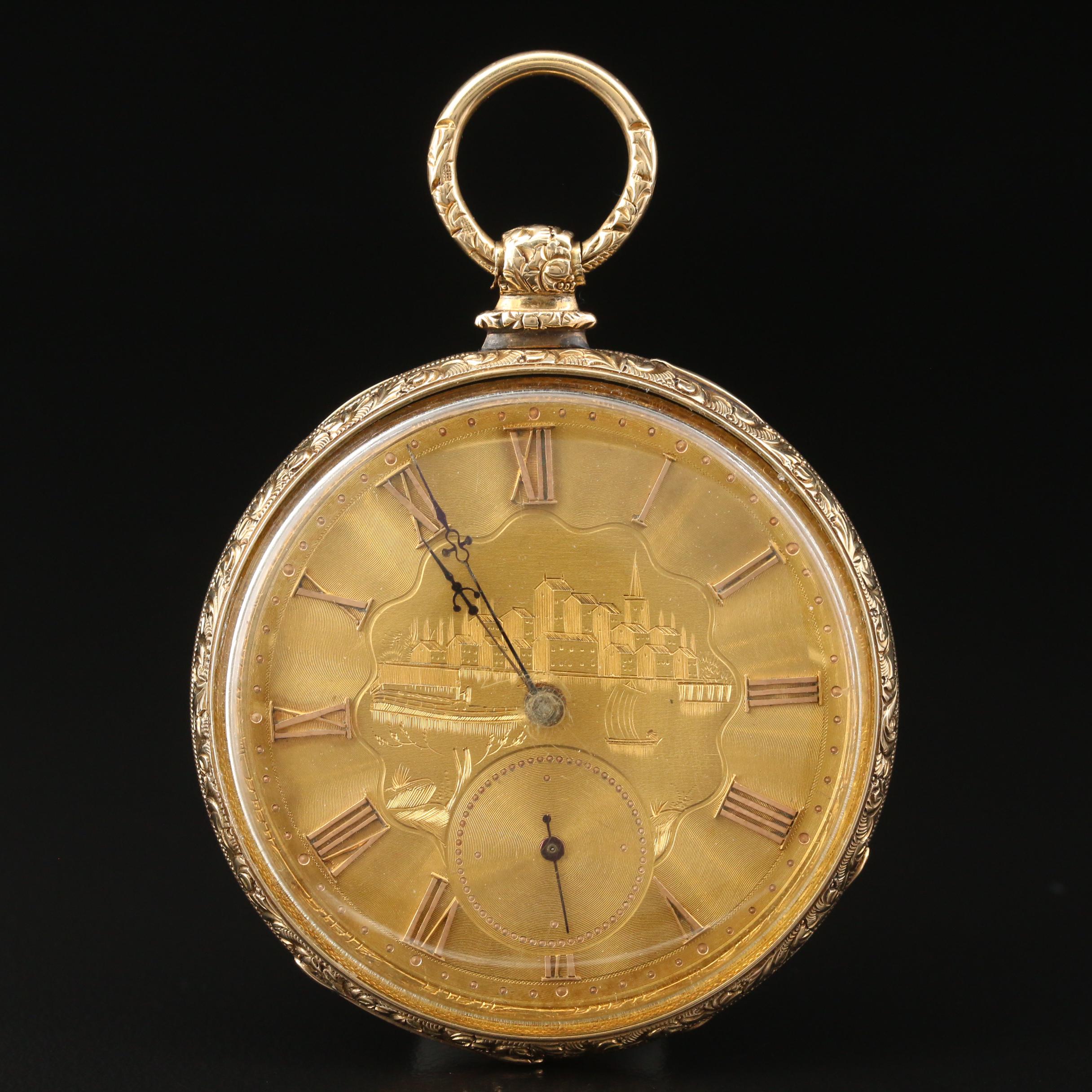 Antique M.I. Tobias 14K Gold Pocket Watch with 18K Gold Dial