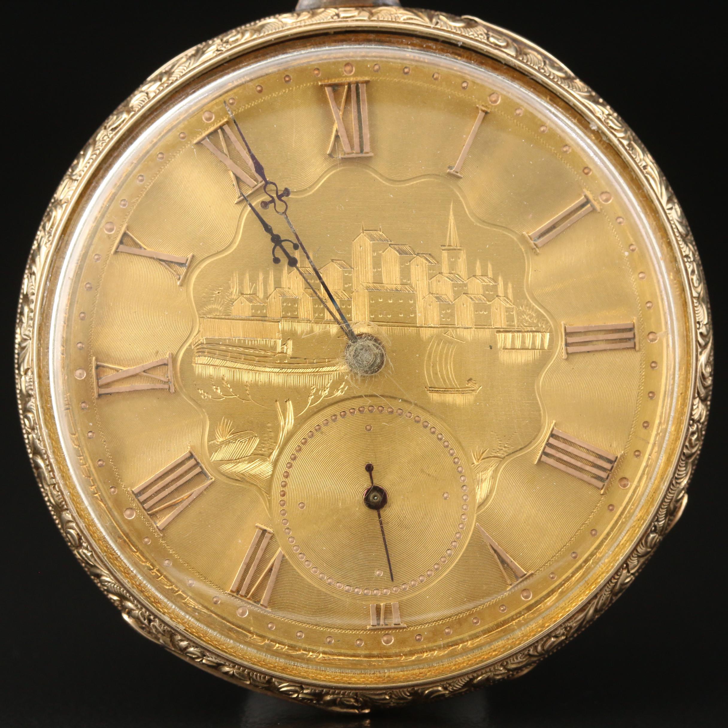 Antique M.I. Tobias 14K Gold Pocket Watch with 18K Gold Dial