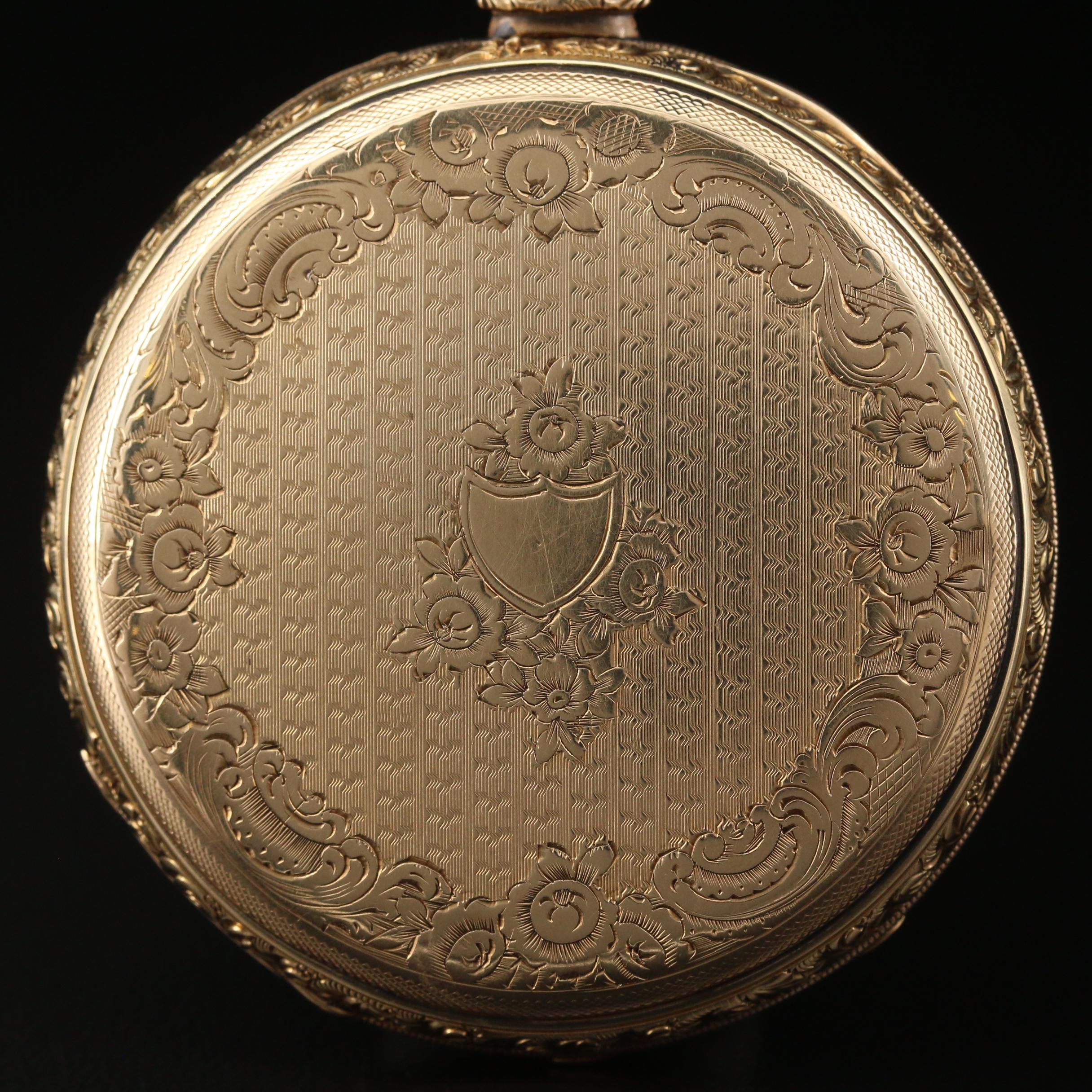 Antique M.I. Tobias 14K Gold Pocket Watch with 18K Gold Dial