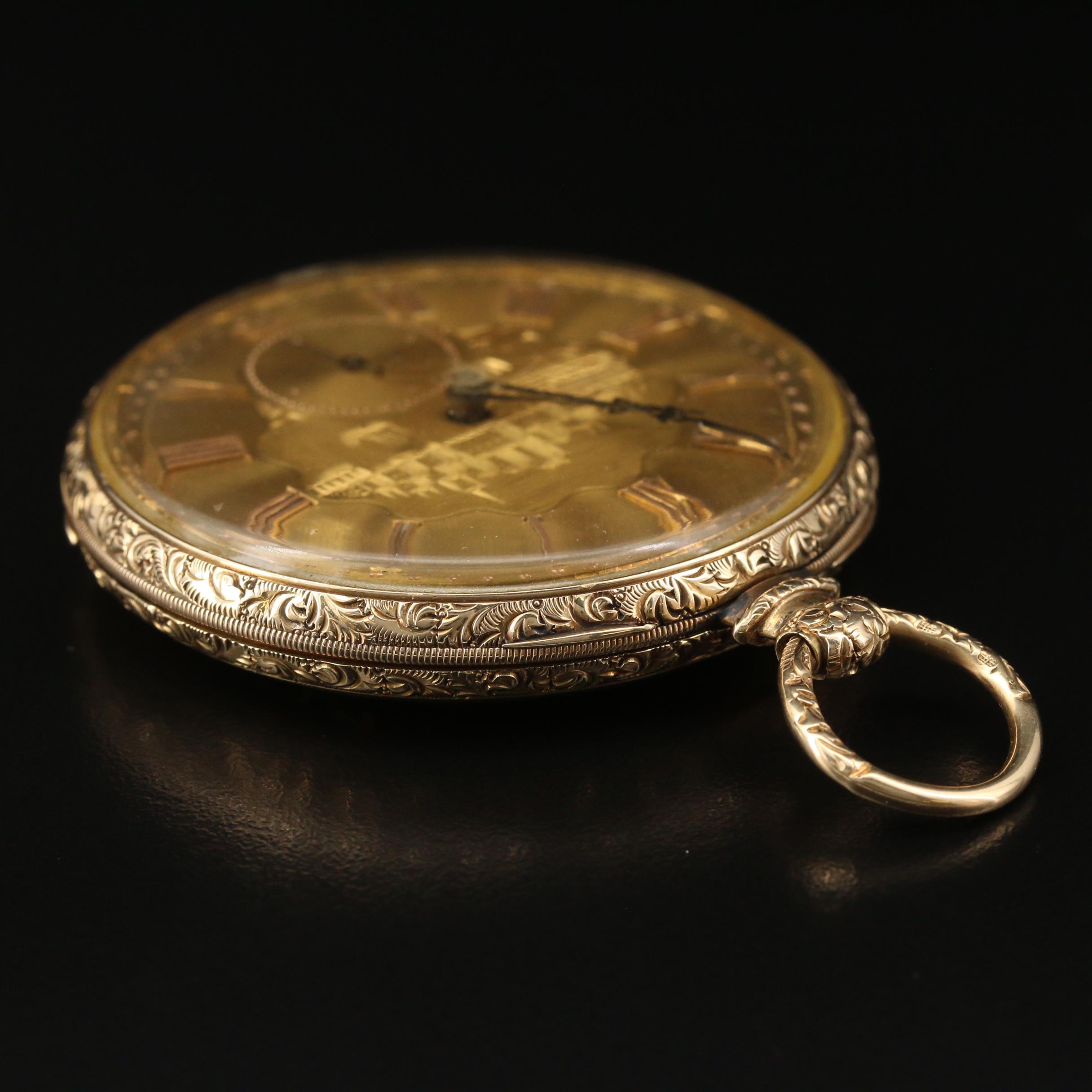 Antique M.I. Tobias 14K Gold Pocket Watch with 18K Gold Dial