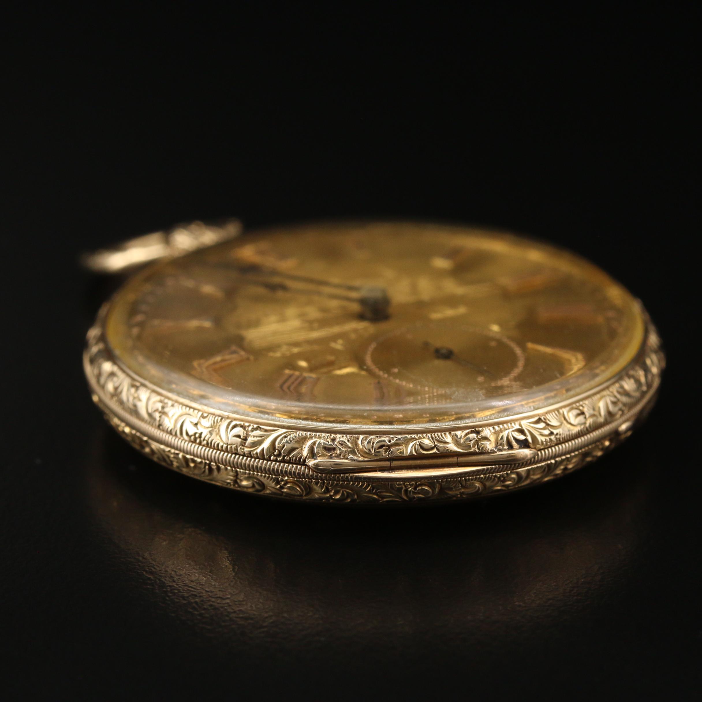 Antique M.I. Tobias 14K Gold Pocket Watch with 18K Gold Dial