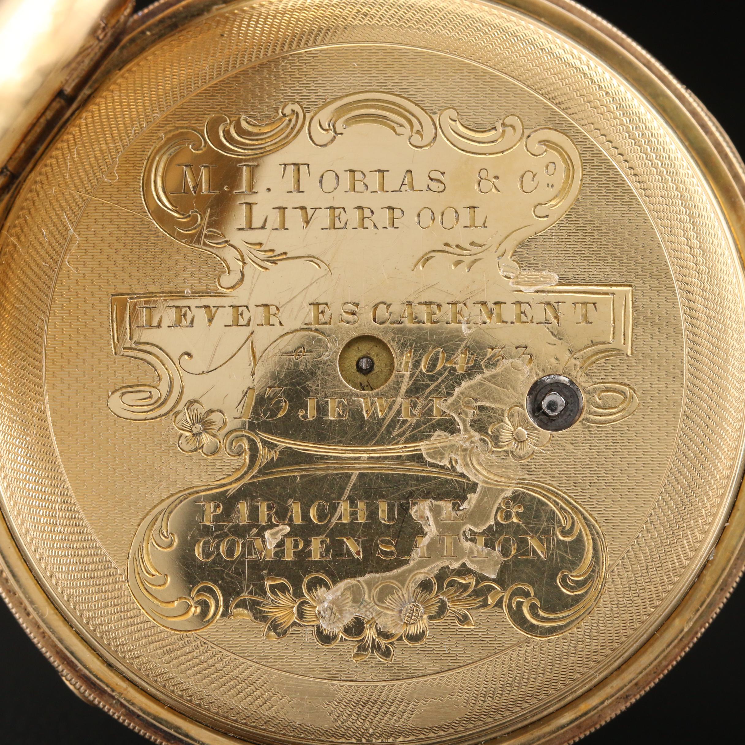 Antique M.I. Tobias 14K Gold Pocket Watch with 18K Gold Dial