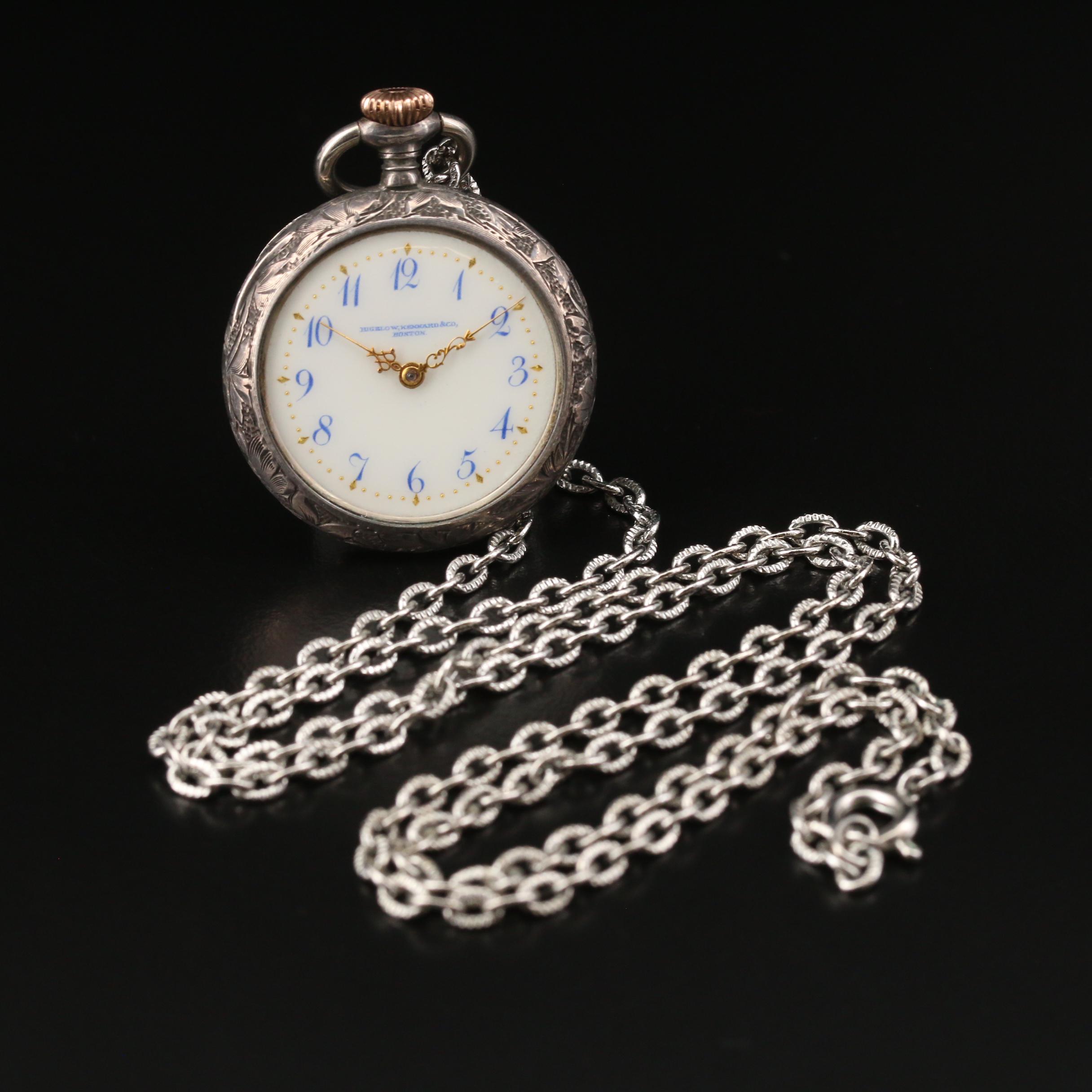1904 Waltham For Bigelow, Kennard & Co. 900 Silver Pocket Watch with Chain Fob