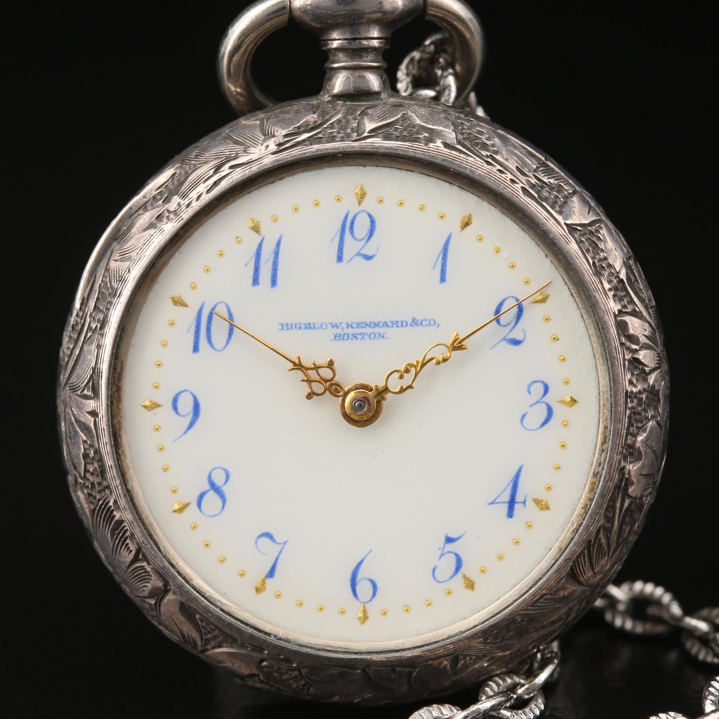 1904 Waltham For Bigelow, Kennard & Co. 900 Silver Pocket Watch with Chain Fob