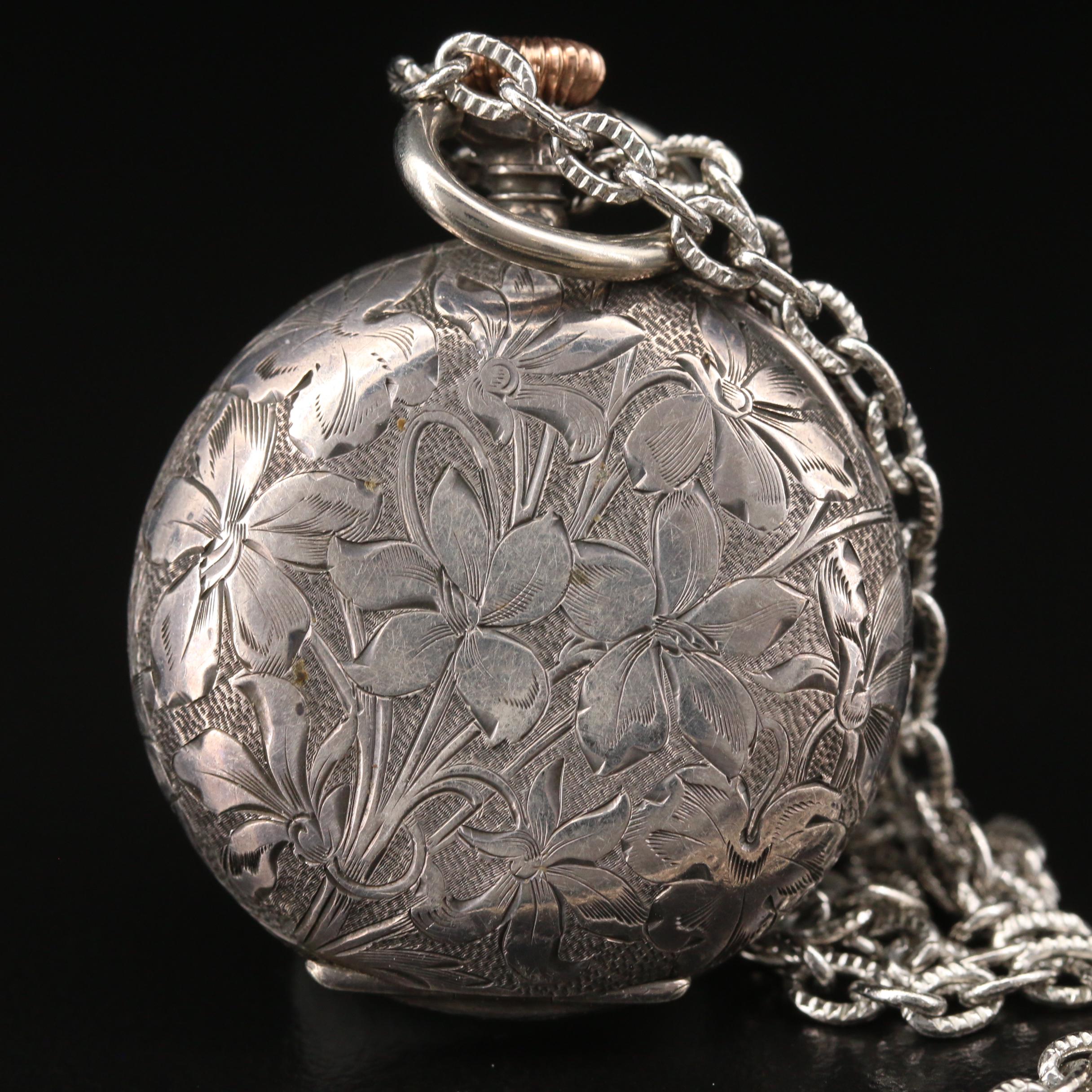 1904 Waltham For Bigelow, Kennard & Co. 900 Silver Pocket Watch with Chain Fob