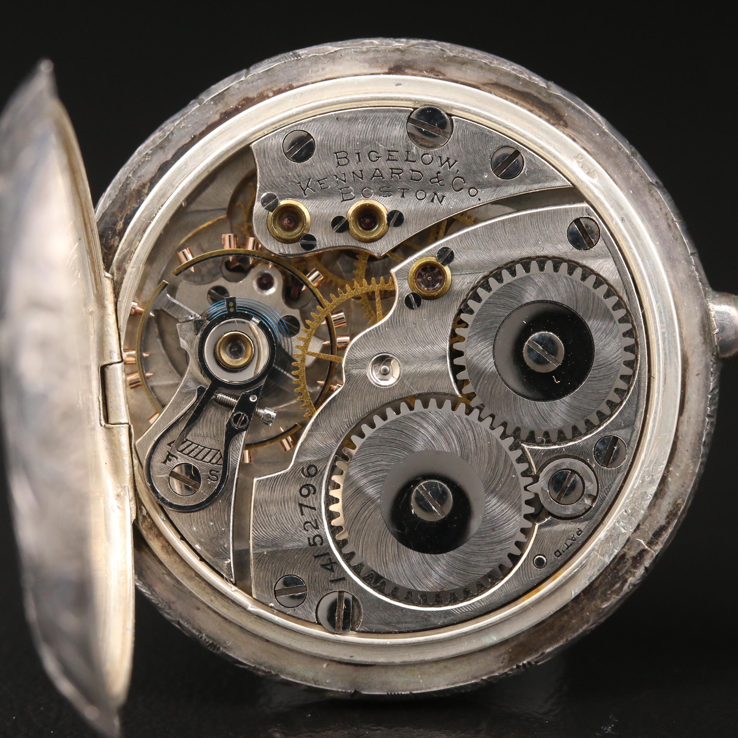 1904 Waltham For Bigelow, Kennard & Co. 900 Silver Pocket Watch with Chain Fob